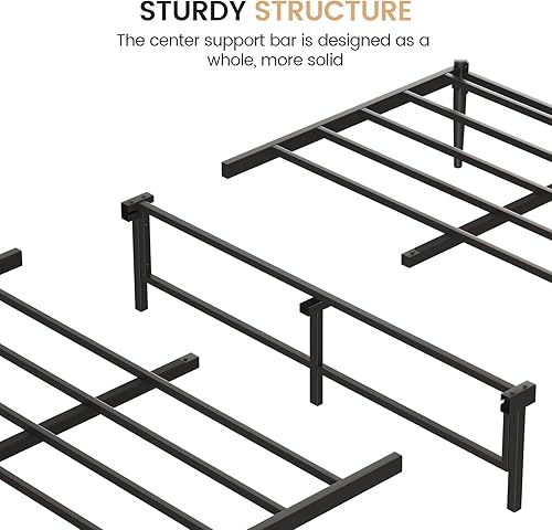 Miniatura 6 de Amyove Base de cama Queen con cabecera y estribo de madera, base de cama de metal resistente con almacenamiento, base de colchón de fácil montaje,