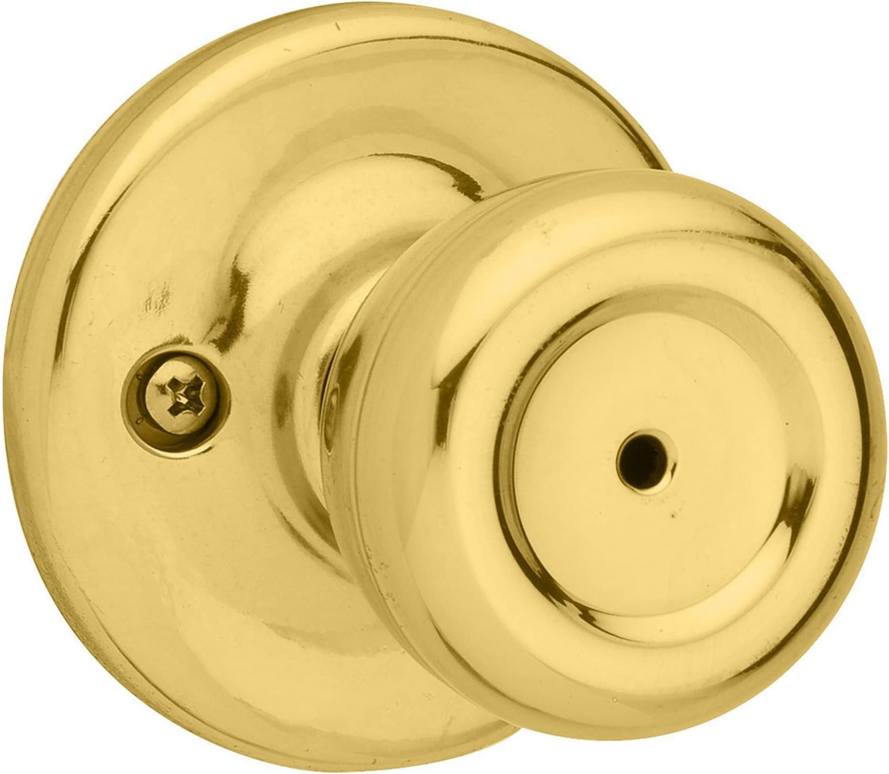 Kwikset Mobile Home Interior Privacy Door Knob with Lock, Door Handle For Bathroom and Bedroom, Polished Brass Keyless Turn Lock Doorknob
