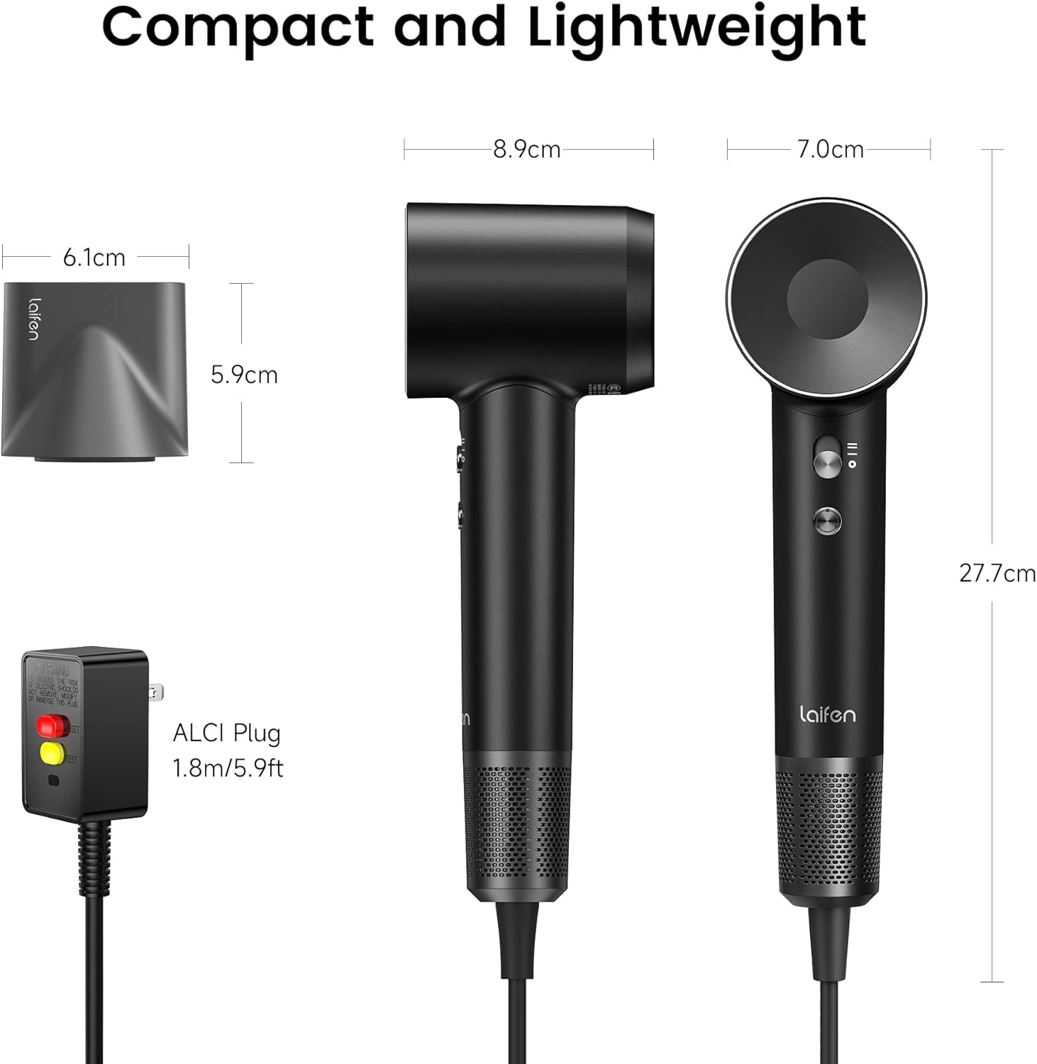 Laifen Hair Dryer, Negative Ionic Blow Dryer with 110, 000 RPM Brushless Motor for Fast Drying, High-Speed Low Noise Thermo-Control Hairdryer with Magnetic Nozzle, for Home, Travel (Jet Black) : Beauty & Personal Care