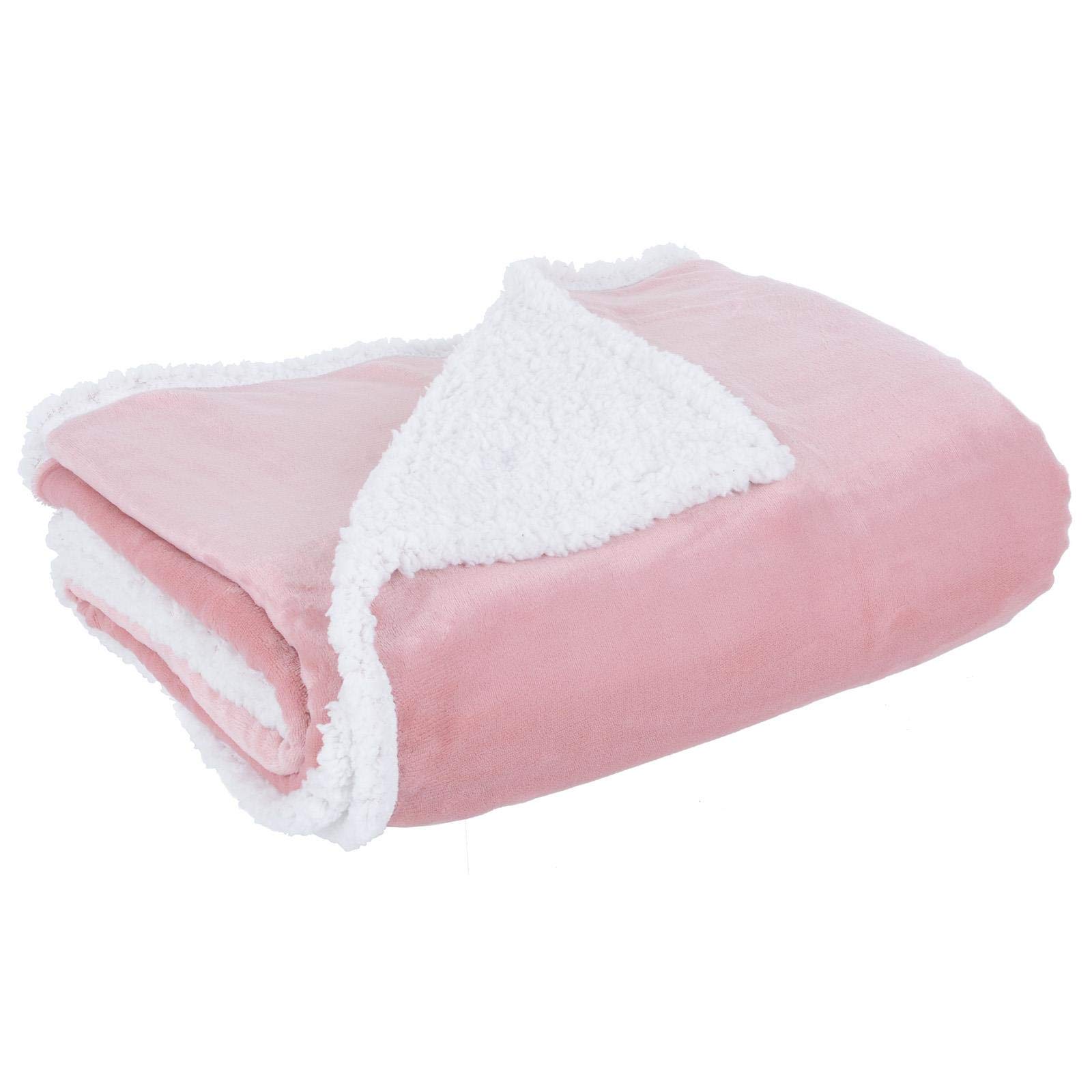 Hodge And Hodge Light Pink Flannel Blanket With Sherpa Fleece Lining 150X200cm