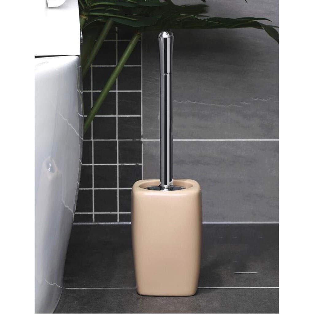 Cepillo para inodoro y soporte Escobilla para inodoro de limpieza profunda independiente compacta y base de cerámica, mango decorativo cromado ergonómico, antideslizante y duradero, con cepillo de cub