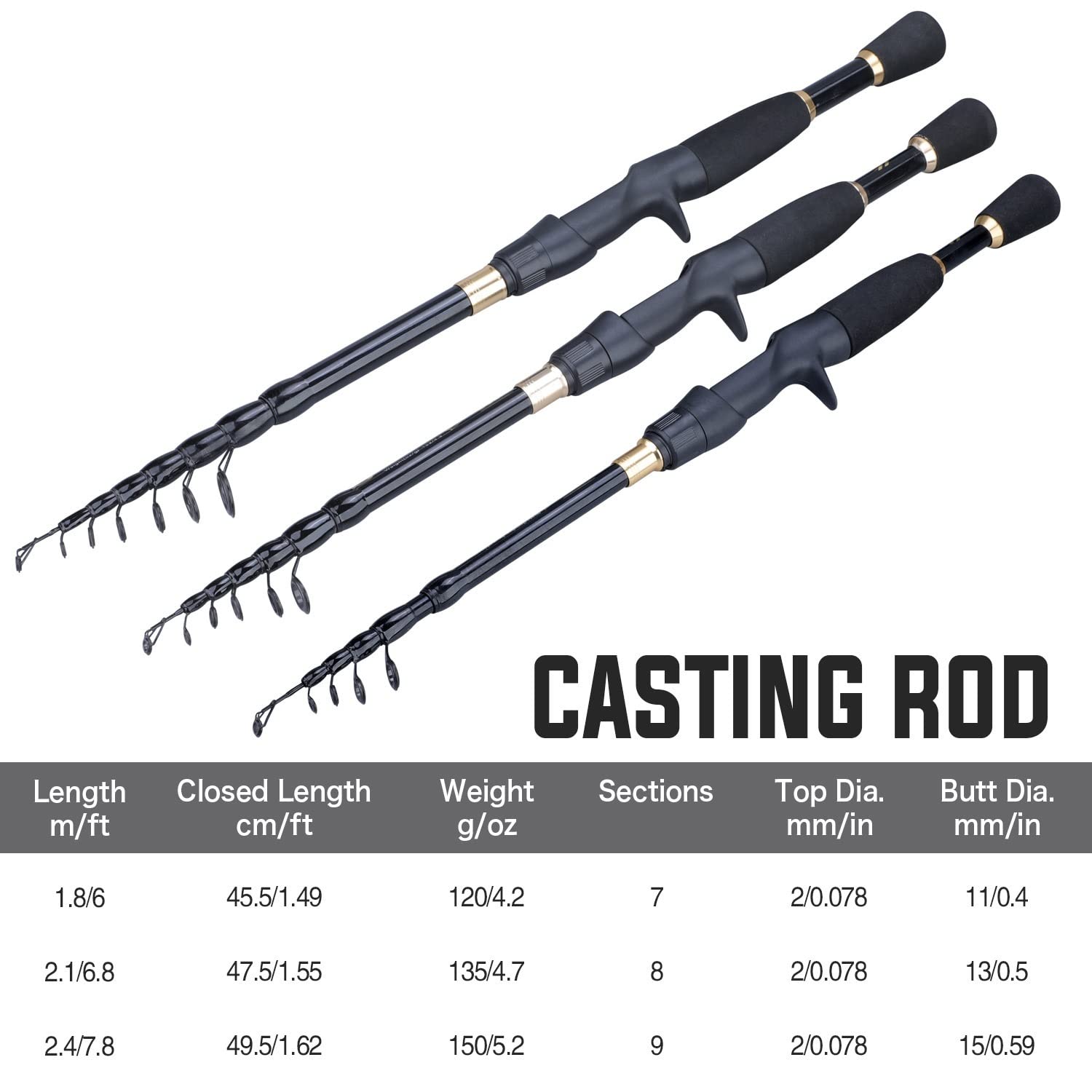 Cañas de pesca telescópicas de 1,8 a 2,4 m, peso ultraligero Spinning Casting Carbon Pole accesorios de pesca