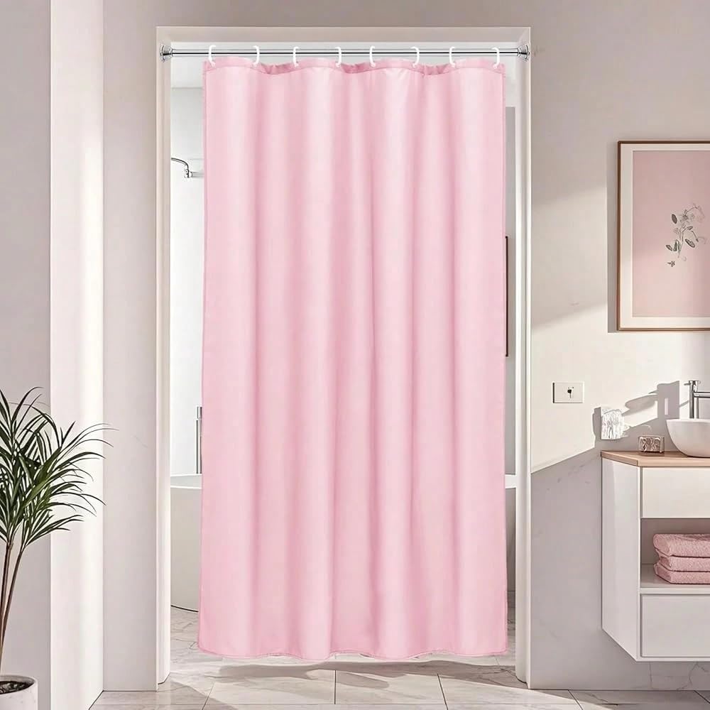 HNBFKD Pink Shower Curtain with Plastic Hooks, Solid Colour Fabric Shower Curtain Washable Mildew Resistant and Water Repellent, for Bathroom Wet Rooms, Bath 180x210cm/(WxH)