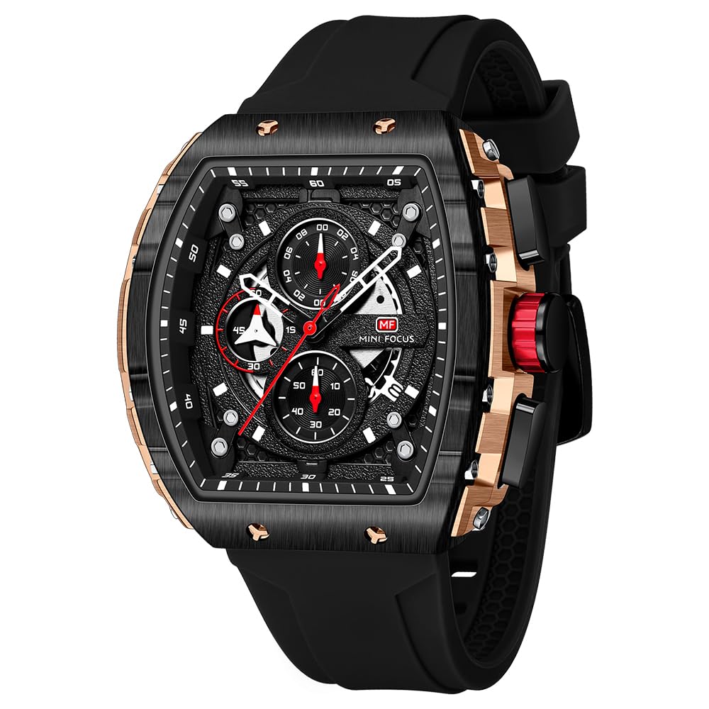 MF MINI FOCUS Herrenuhr Fashion Fass Armbanduhr (Chronograph/Waterproof/Leucht/Kalender) Silikon Quarz Armbanduhr für Männer
