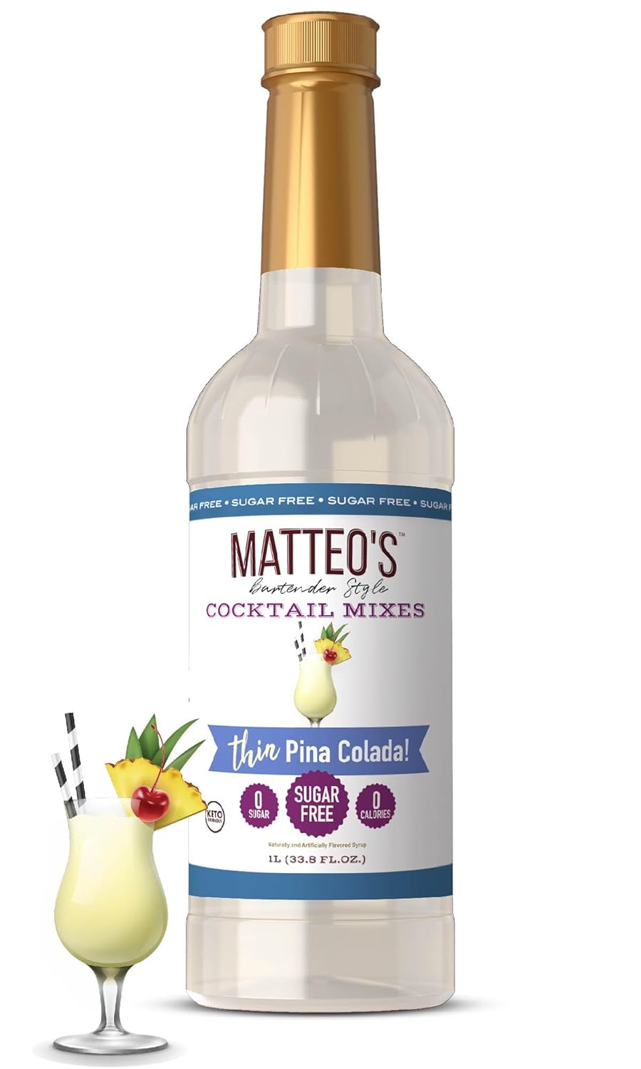 Matteo's Sugar Free Cocktail Mixes - Delicious & Refreshing Drink Mixers, Zero-Calorie & Carb-Free Cocktails, Non-Alcoholic, Skinny & Licious Syrups for Drinks, Pina Colada, 33.8 Fl Oz, 6 Pack