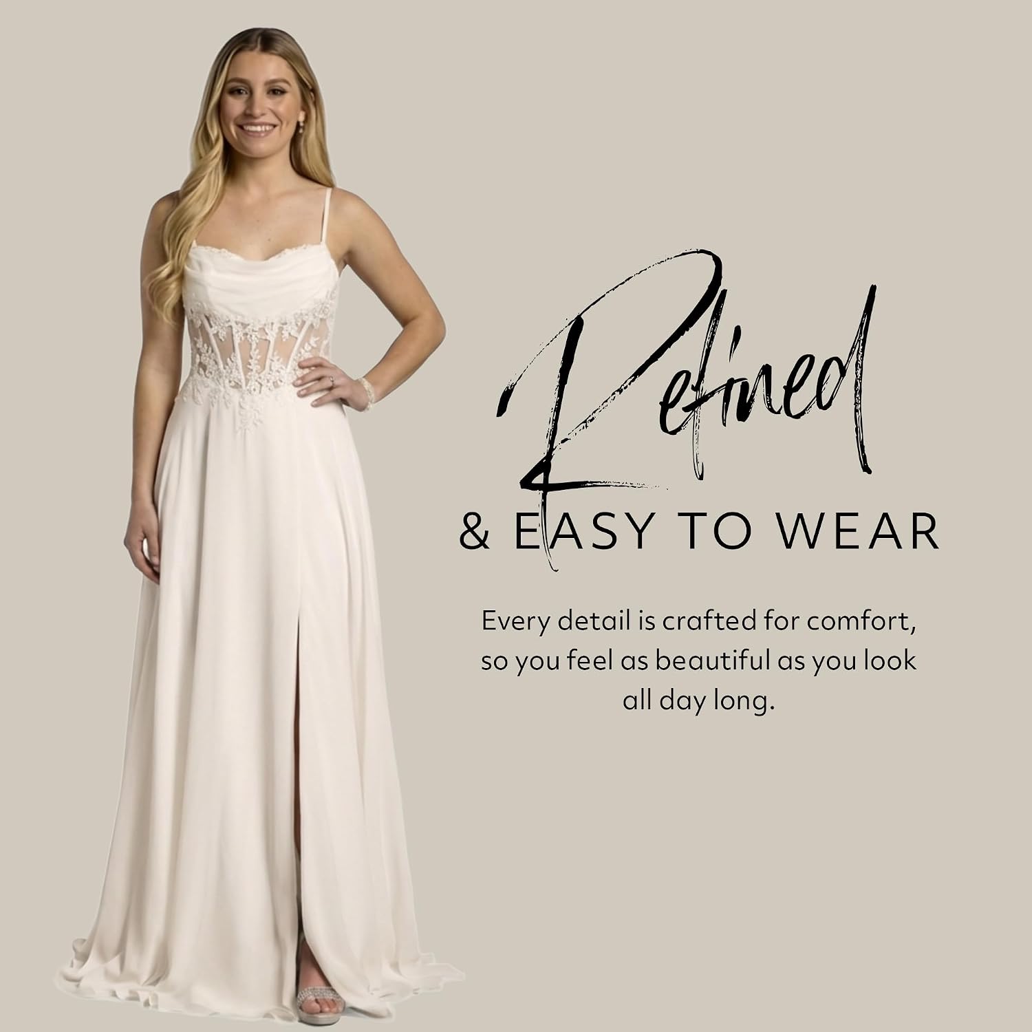 David's Bridal Chiffon Illusion Lace Bodice A-Line Wedding Dress