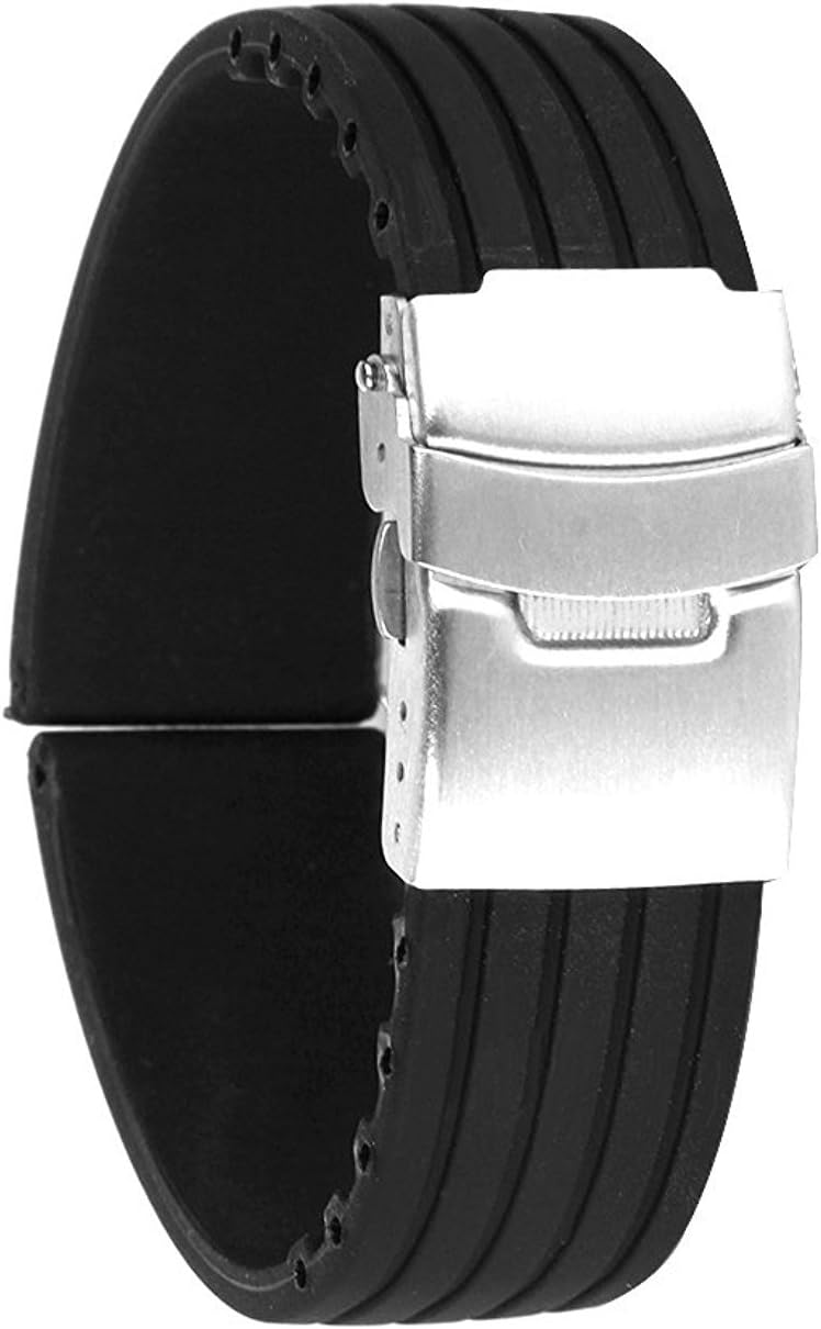 KOTiger Sport Waterproof Silicone Rubber Watch Strap Band (Black 24mm)