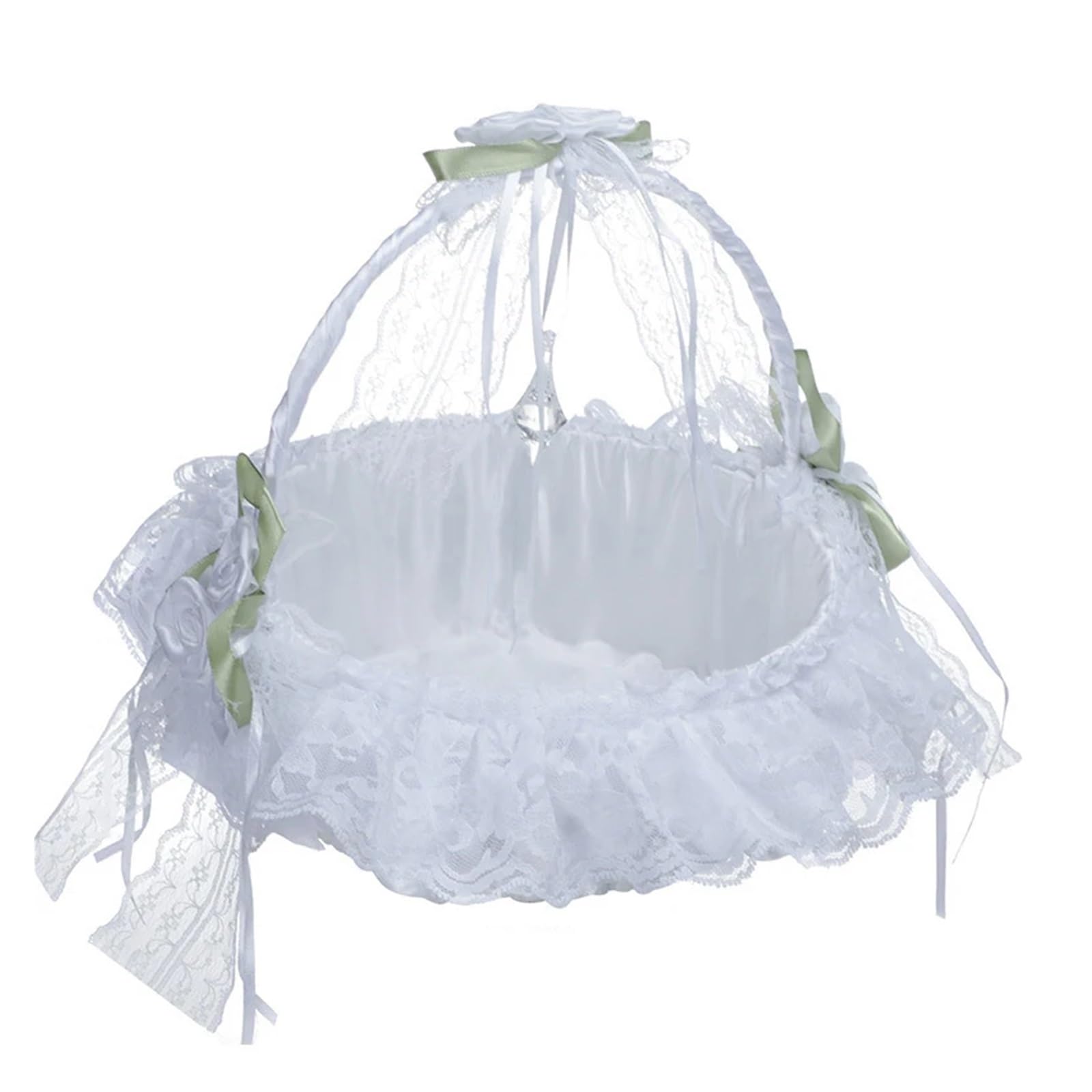 Wedding Petal Confetti Basket, Flower Basket Multicolor Rhinestone Lace Wedding(White)