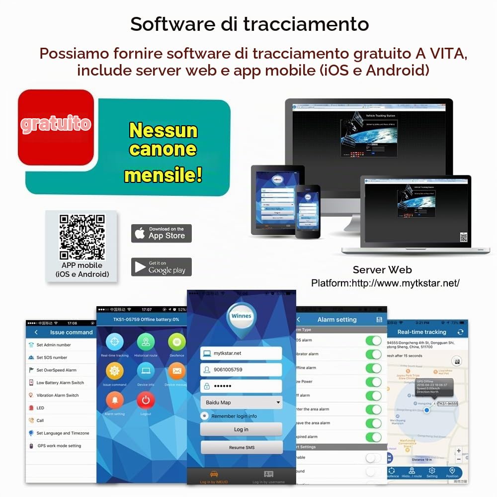Winnes Mini GPS Tracker 4G, localizzatore GPS TK901, magnetico, impermeabile, posizione in tempo reale, app SMS per moto, auto, bici, scooter, bagagli, borsa per bambini