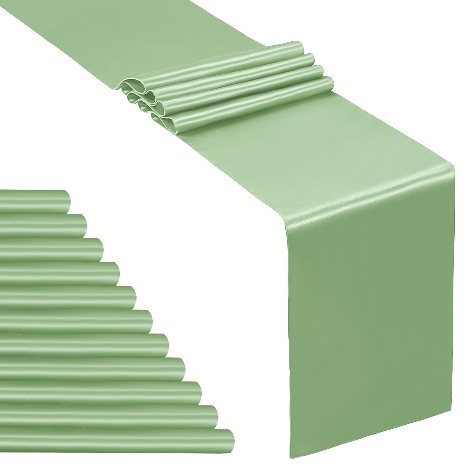SiinvdaBZX 12 Pcs Sage Green Satin Table Runner 12 x 108 inches Long, Bright Smooth Satin Wedding Table Runner Decorations for Birthday Parties,