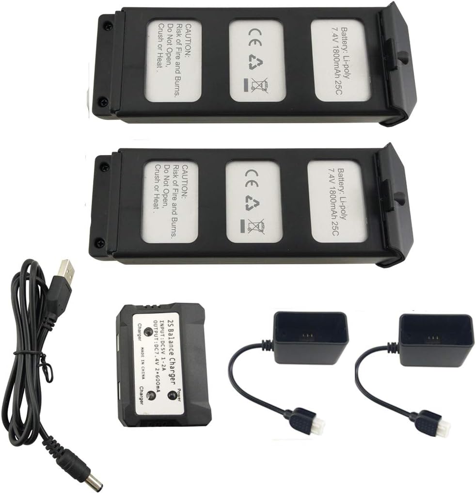 2PCS 7.4V 1800mAh Li Battery +2in1 Charger for MJX B5W Bugs 5W F20 Brushless Four-axis Aircraft Battery RC Drone Accessories