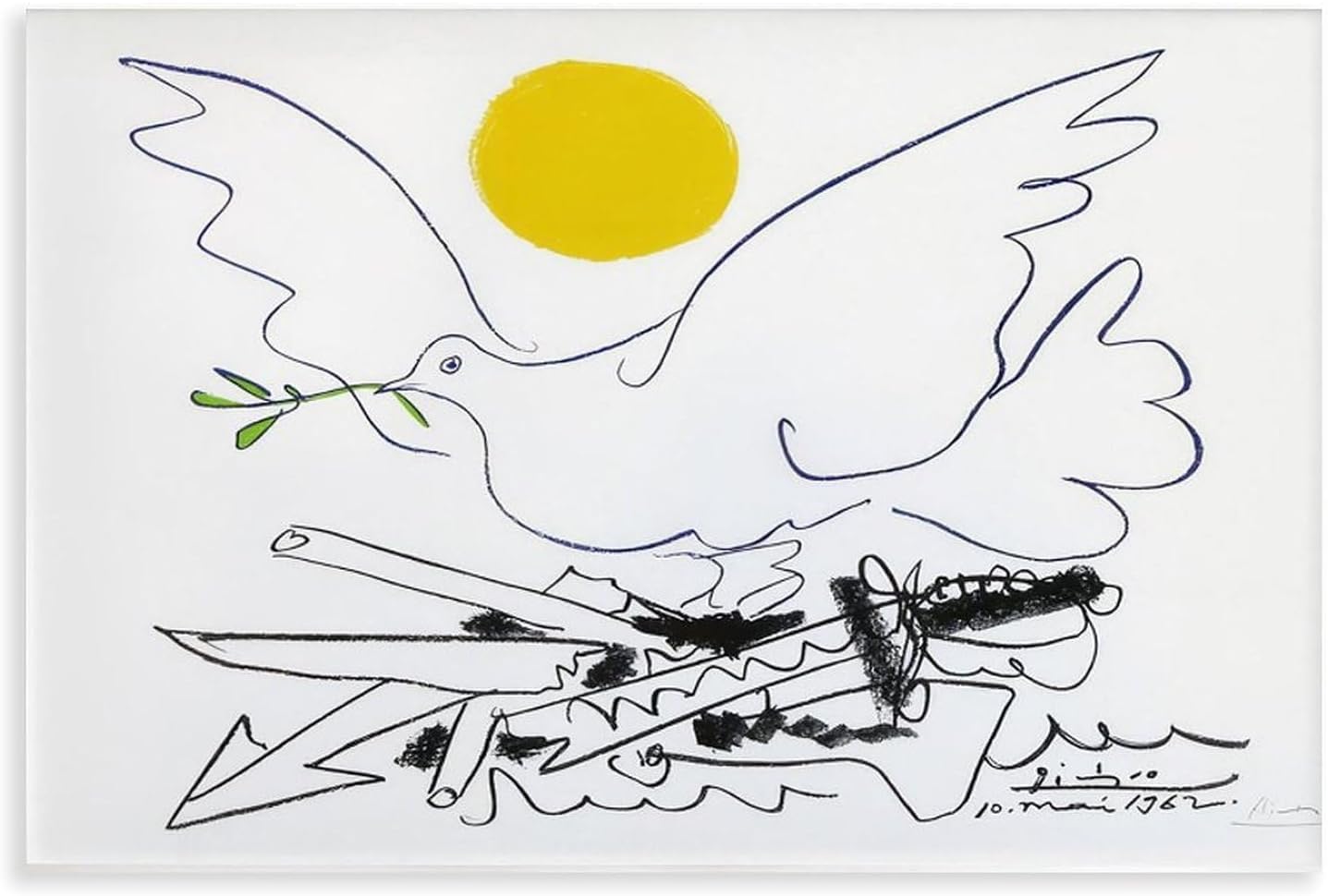 QSDTGHUIKP Pablo Picasso Posters Dove with Sun Prints 40x60cm Frameles Canvas Wall Art Decor