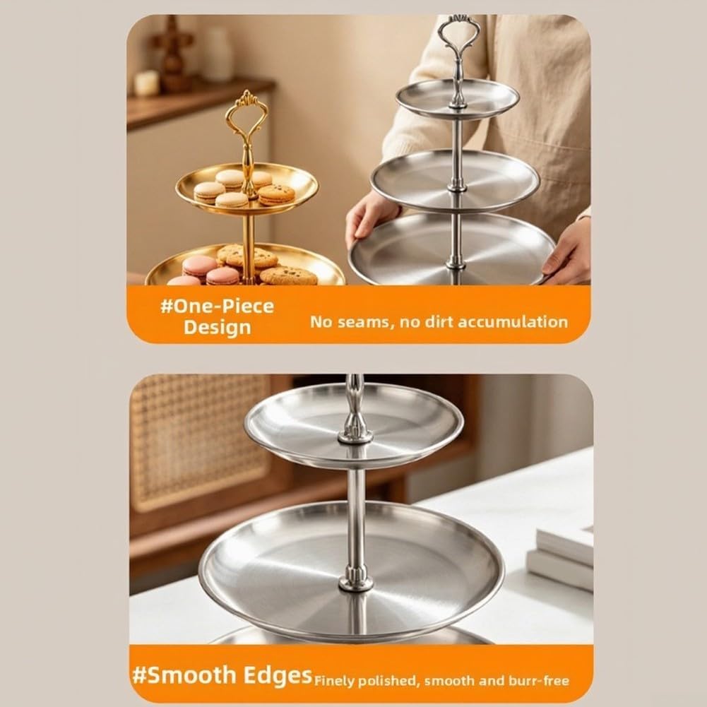 Présentoir à gâteau rond à 3 étages en acier inoxydable pour cupcakes et collations, plateau à gâteau empilable pour mariage, anniversaire, fête, facile à nettoyer, doré/argenté (or)