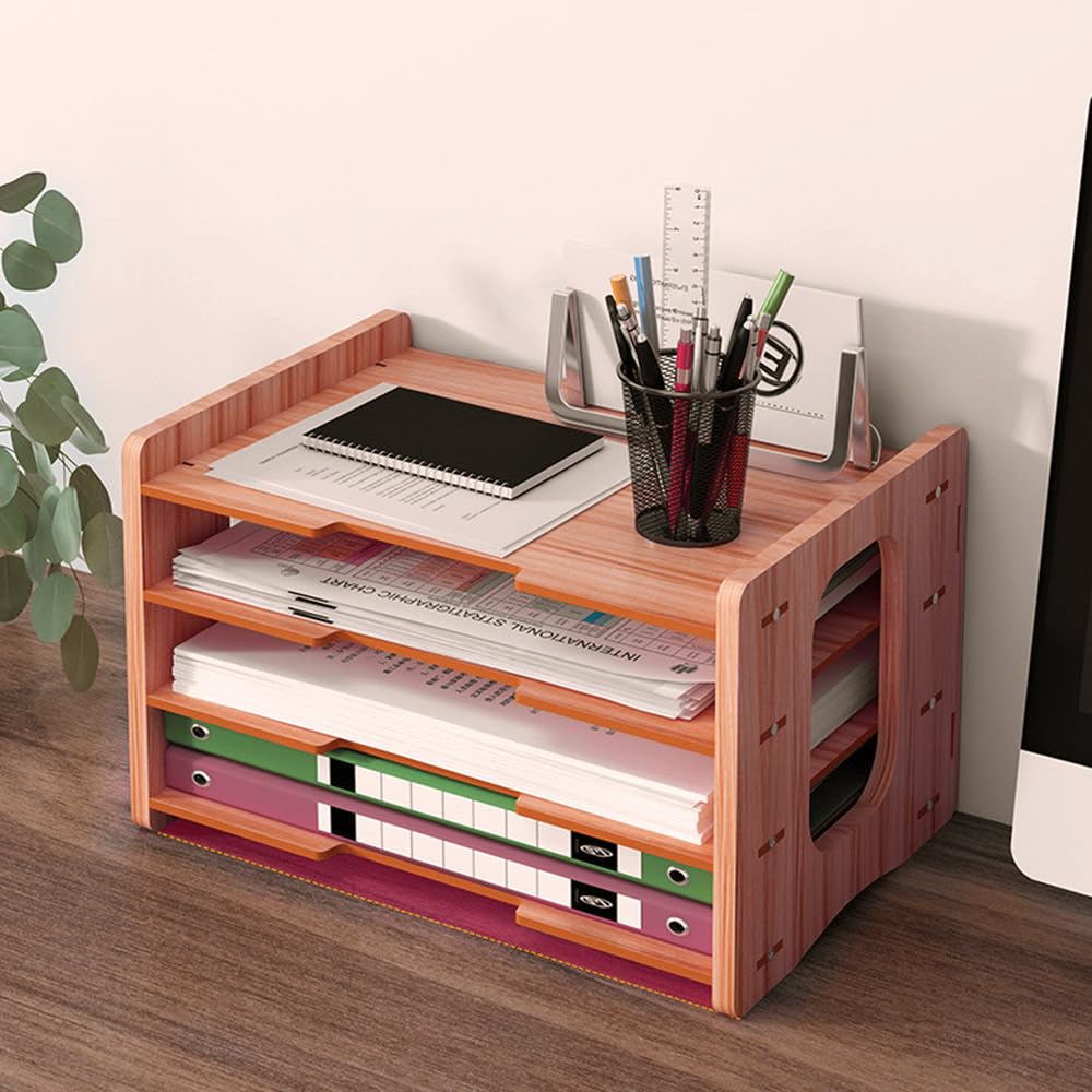 3 Tier Wooden Desktop Paper Storage Rack for Office & Study Desk