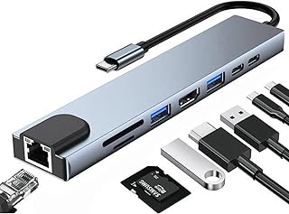 Atrasse 8-in-1 USB C Hub Adapter, USB Type C Laptop Docking Station w/ 1x 4K HDMI, 1x 87W PD, 1x USB3.0, 1x USB2.0, 1xUSB C, 1x 100M Ethernet, 1x SD/TF Card for HP DELL Mac Mini MacBook Surface Pro