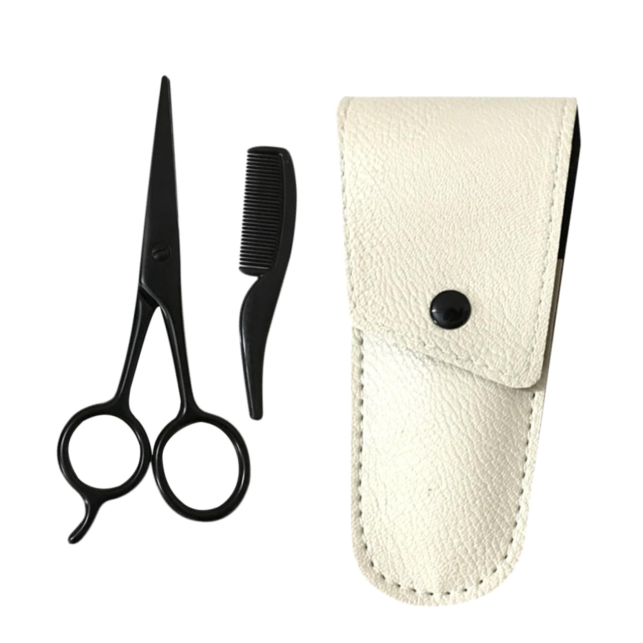 CALLARON 3Pcs Beard Scissors Set Stainless Trimming Shears for Care Includes Black Scissors Apricot Leather Small Comb Durable Grooming Tool for Men