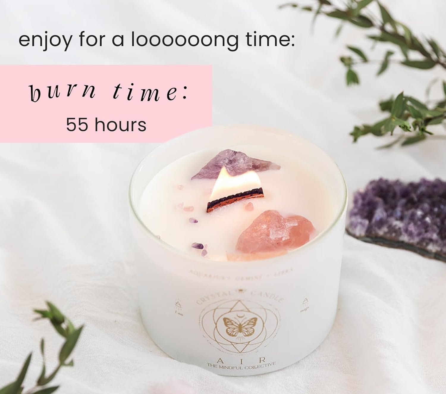 Aquarius, Gemini, Libra Gifts for Women - 12oz Wood Wick Candles That Crackle with Crystals and Healing Stones. Healing Crystal Candles for Women Home Scented. Soy Wax, for Zodiac Birthdate - Image 6