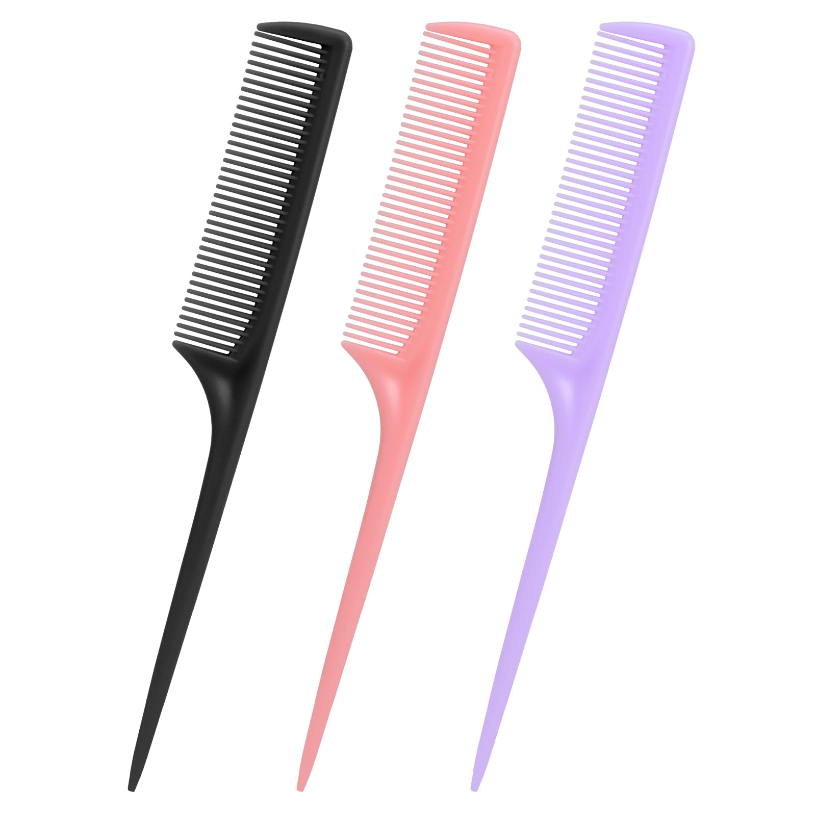 Juego de 3 peines de cola de rata, 3 piezas, peines de dientes finos para mujeres y niñas, herramientas de separación y peinado (negro, rosa y morado)