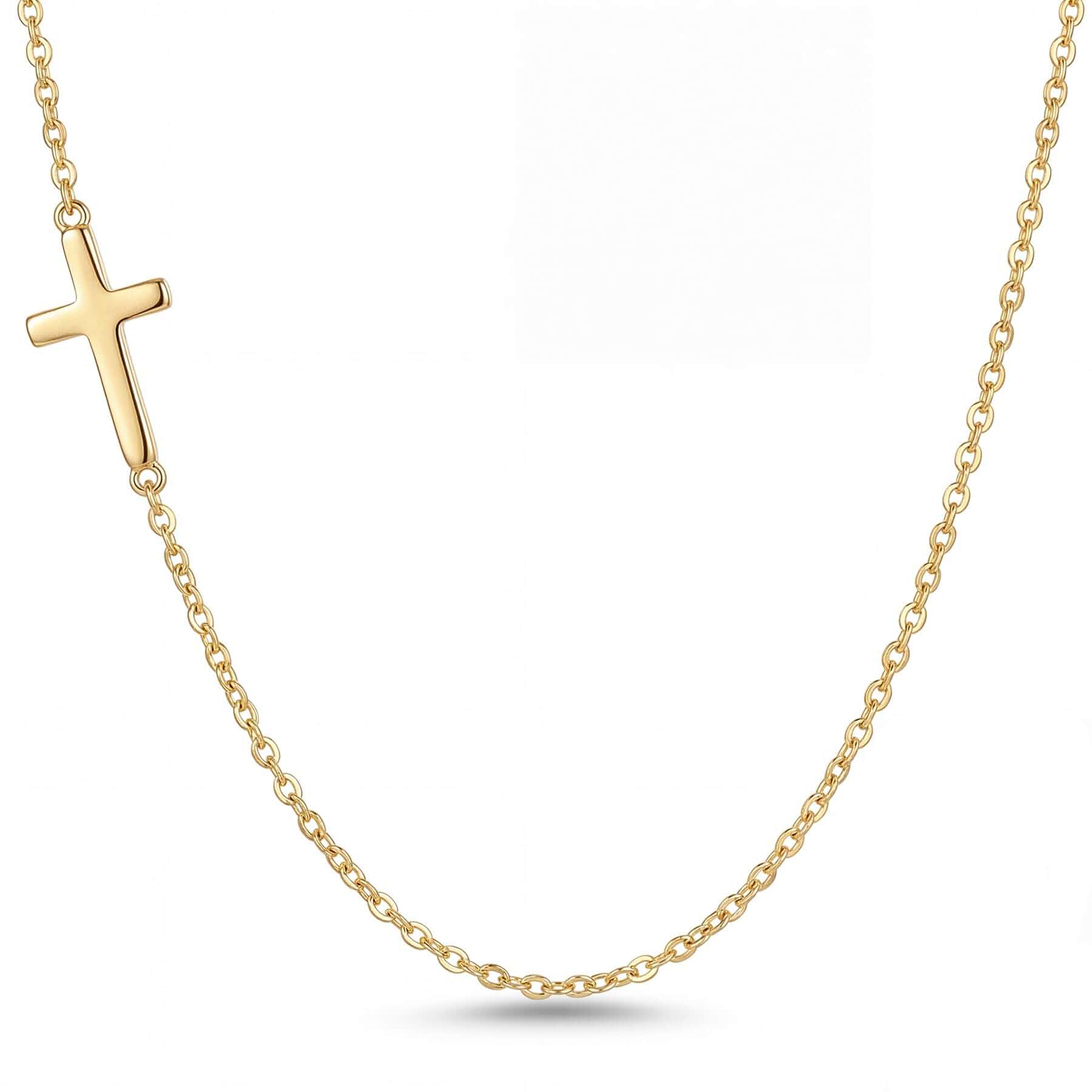 NORBU 18K Gold Cross Necklaces for Women, S925 Sideways Cross Necklace Sterling Silver Tiny Small Sideways Cross Pendant Christian Jewelry Catholic Religious Gift for Her, Adjustable 16”+2” Chain