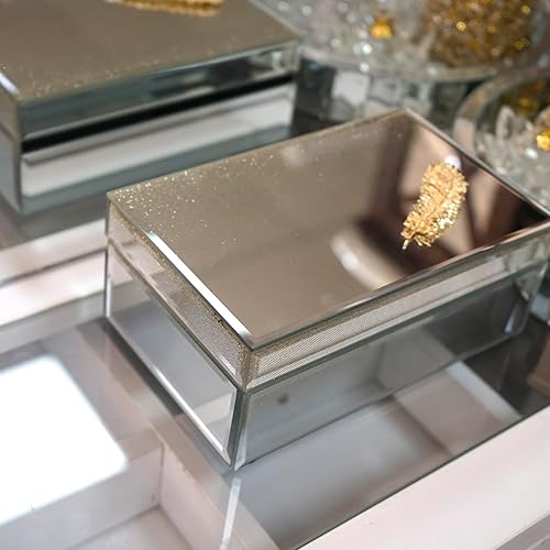 Miniatura 9 de Caja de joyería de madera de cristal espejo, Organizador de lujo titular antiguo impresionante cajón, Caja grande con terciopelo interior, Regalos