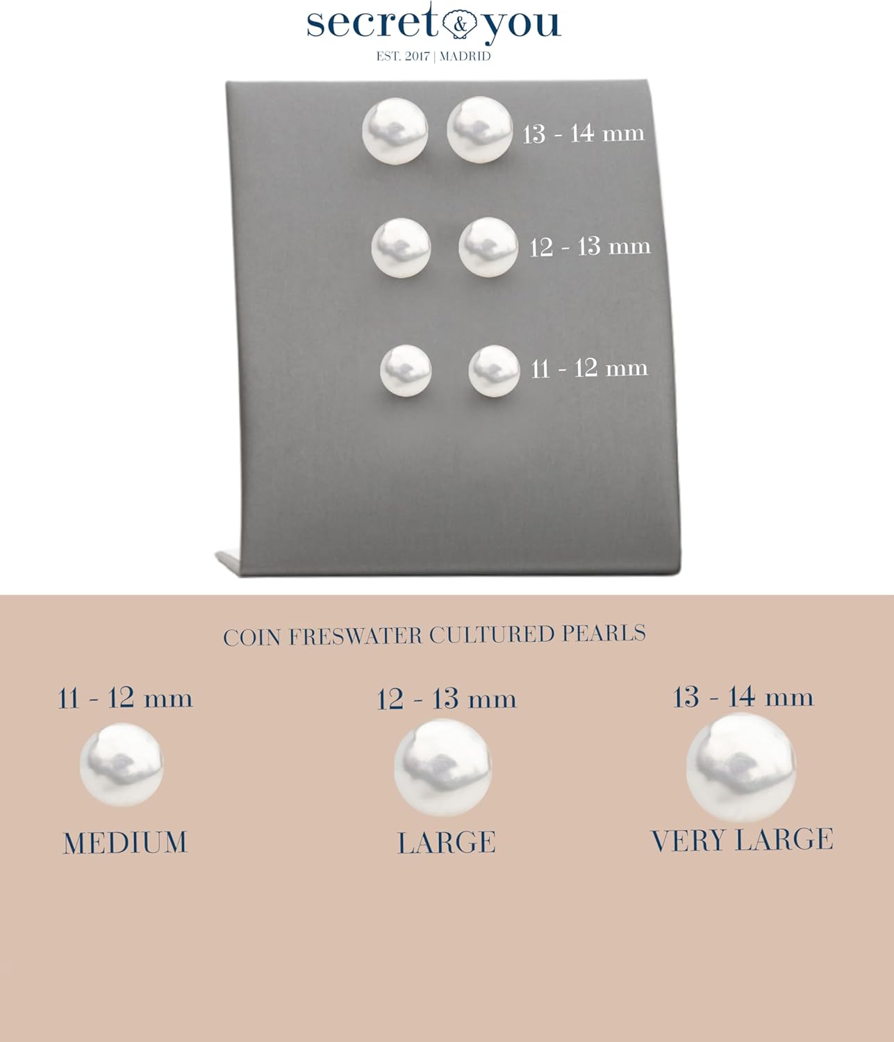 Secret & You Women Pearl Earrings Freshwater Cultured Pearls | Coin Pearls | 925 Sterling Silver mounts | Available in 11-12 mm, 12-13 mm and 13-14 mm - Image 6