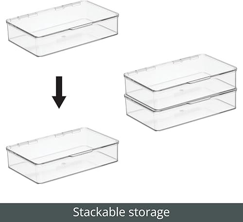 Miniatura 4 de mDesign Organizador de almacenamiento apilable de plástico poco profundo con tapa con bisagras, crayón, cuentas, costura, pasatiempos - Caja de