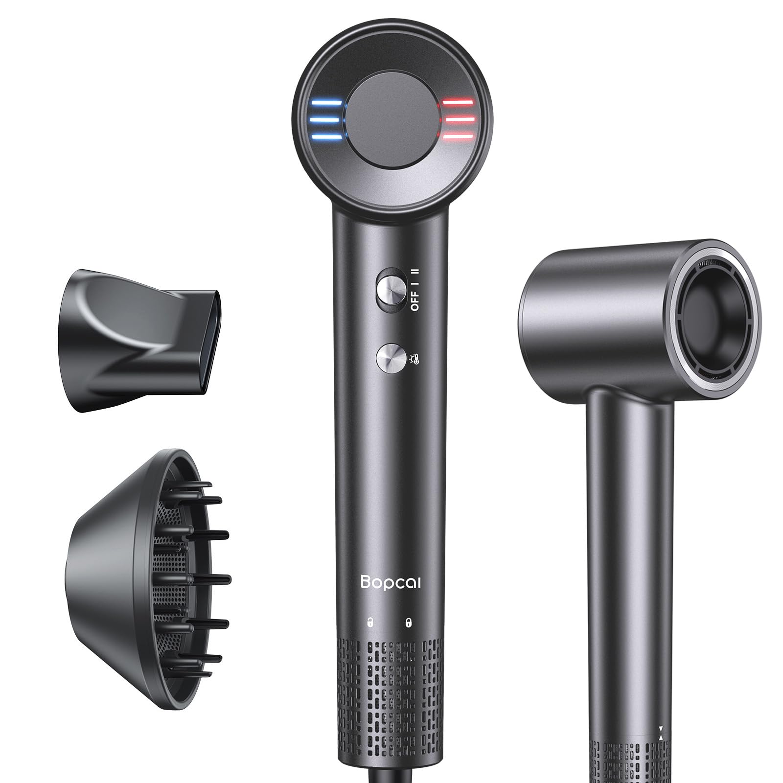 Bopcal Secador de Pelo Viaje 100-240V, Iónico Alta Velocidad 170000 RPM con Difusor ZCY891 04