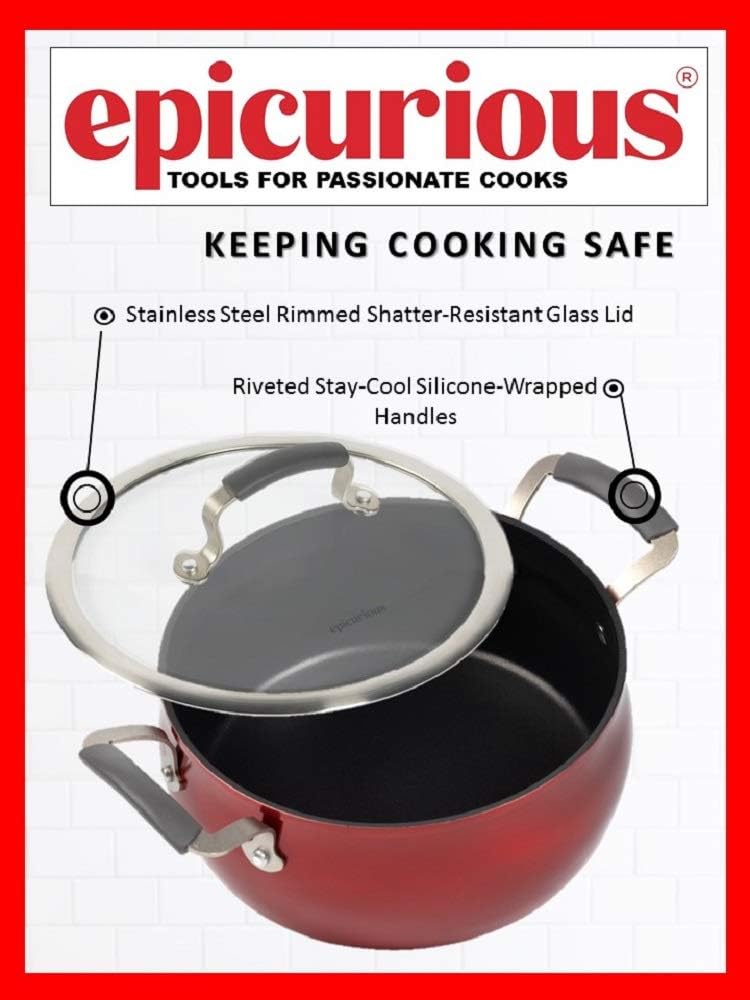 Get Cheap Price Epicurious Cookware Classic Collection- Induction Dishwasher Safe Oven Safe Non-stick, 11 Piece Aluminum Red Cookware Set ❤ Crazy Deals Epicurious Cookware Classic Collection- Induction Dishwasher Safe Oven Safe Non-stick, 11 Piece Aluminum Red Cookware Set