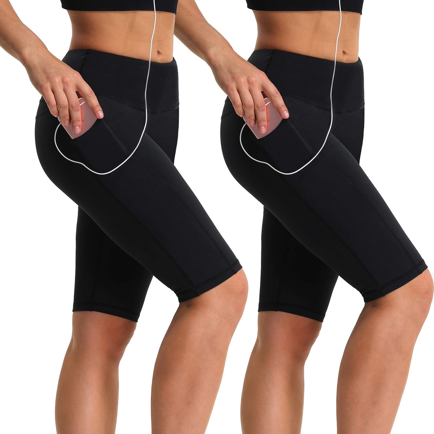 Osne4u Yoga Running Sport Shorts with 2 Pockets for Women Workout Shorts Pants Tummy Control Non See-Through