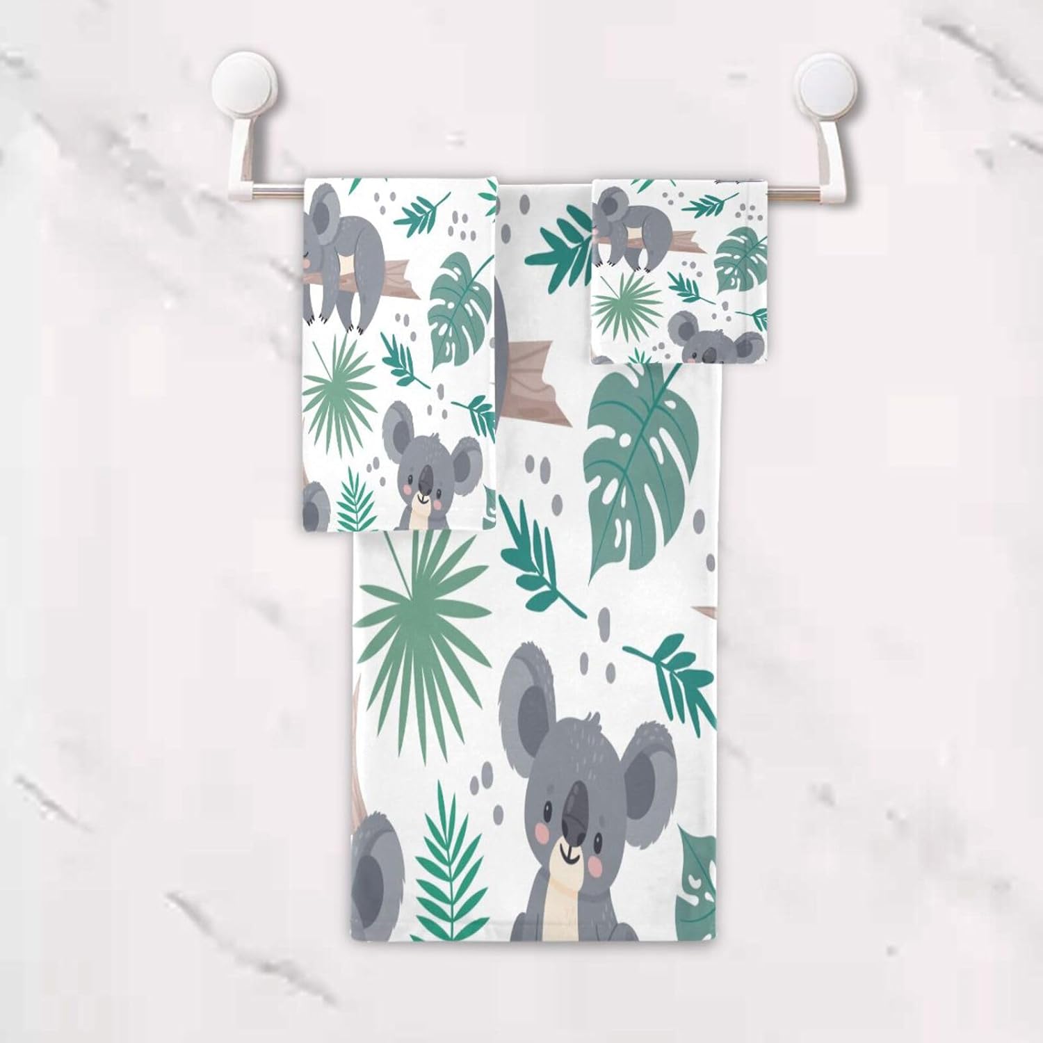 Bathroom Decorative Towel Set with Cute Australian Bears Pattern, 3-Piece Set with Bath Towel, Hand Towel & Washcloth（714）