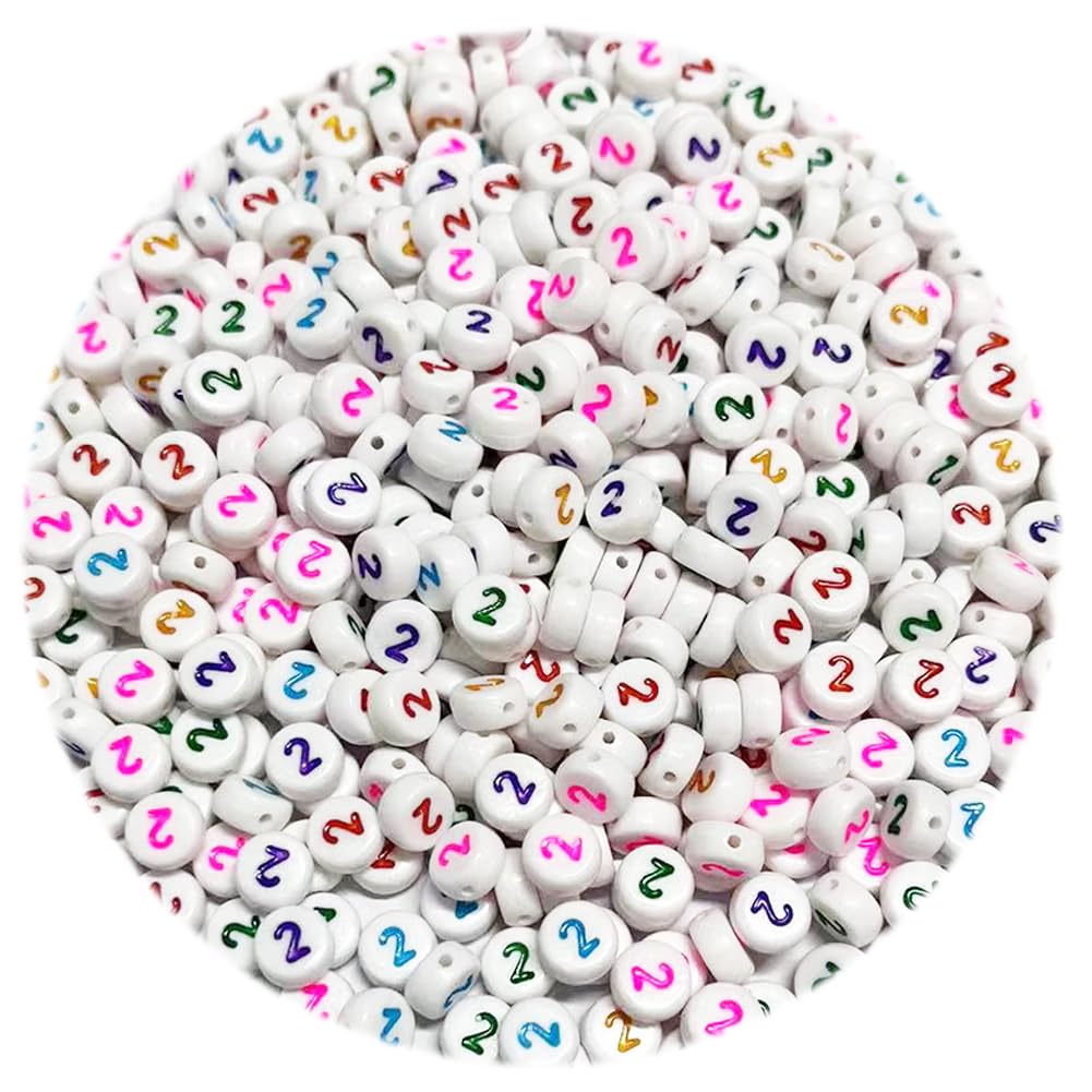 500PCS 4x7mm Arabic Numerals Beads 2 for Friendship Bracelets Jewelry Making White Flat Round Acrylic with Colourful Number Beads for DIY Crafts Bracelets Necklaces Key Chains Phone Lanyard