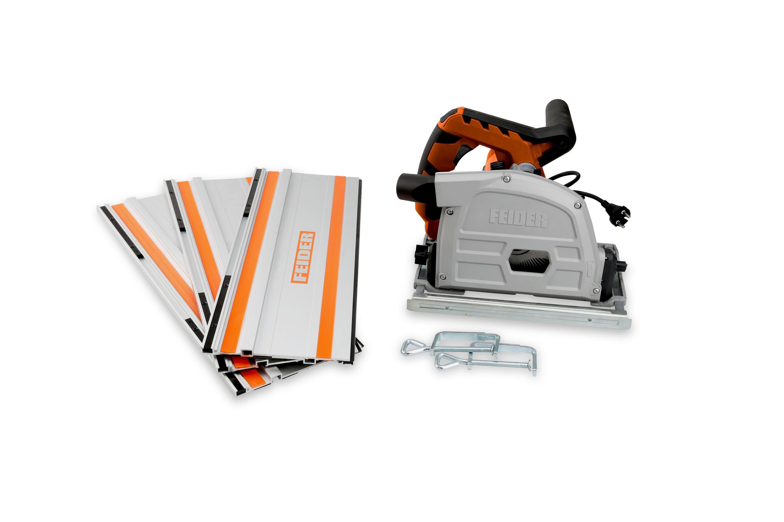 Feider - Scie Plongeante/​Circulaire/​sur Rail 3-​en-​1, 1400W, 165mm - Lames 48 Dents TCT - Outillage Électroportatif - Livrée avec 1 Guide Latéral, 2 Serre-​Joints et 3 Rails de Guidage 50cm - FS1612-​1