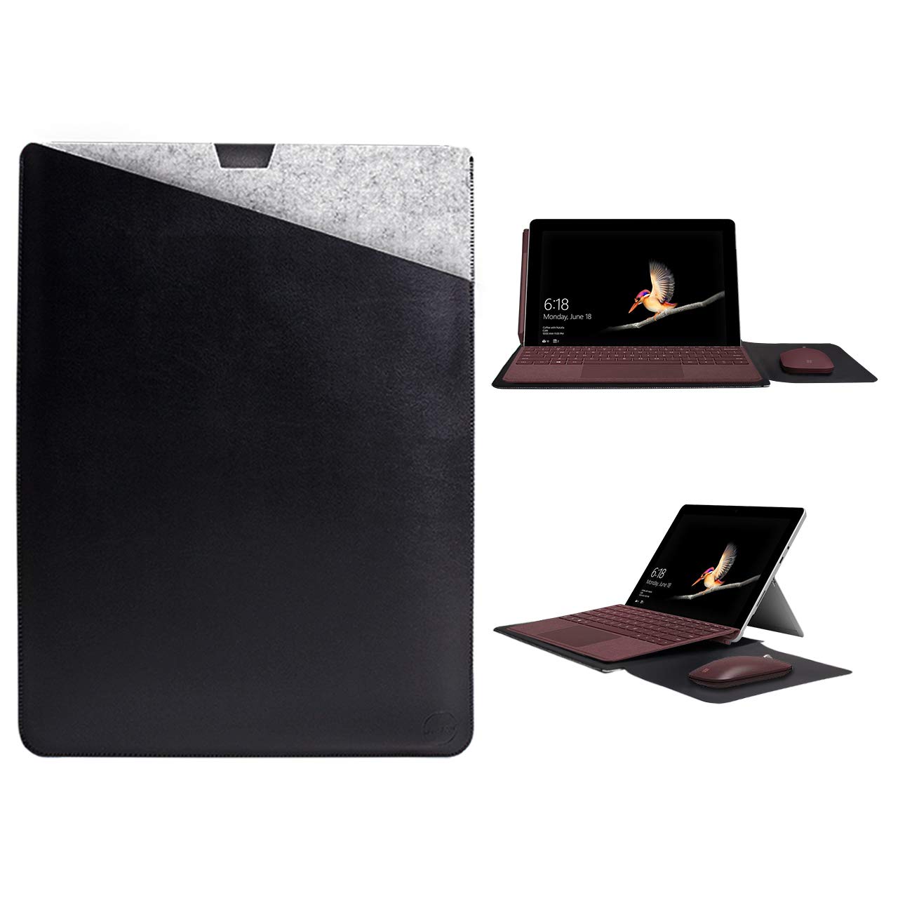 WALNEW 10-Inch Sleeve Case for 10 inch Surface Go 2 2020 / Surface Go 2018 - Dual Pocket Protective tablet Case Cover Carrying Laptop Bag with Extendable Mouse Pad, Black