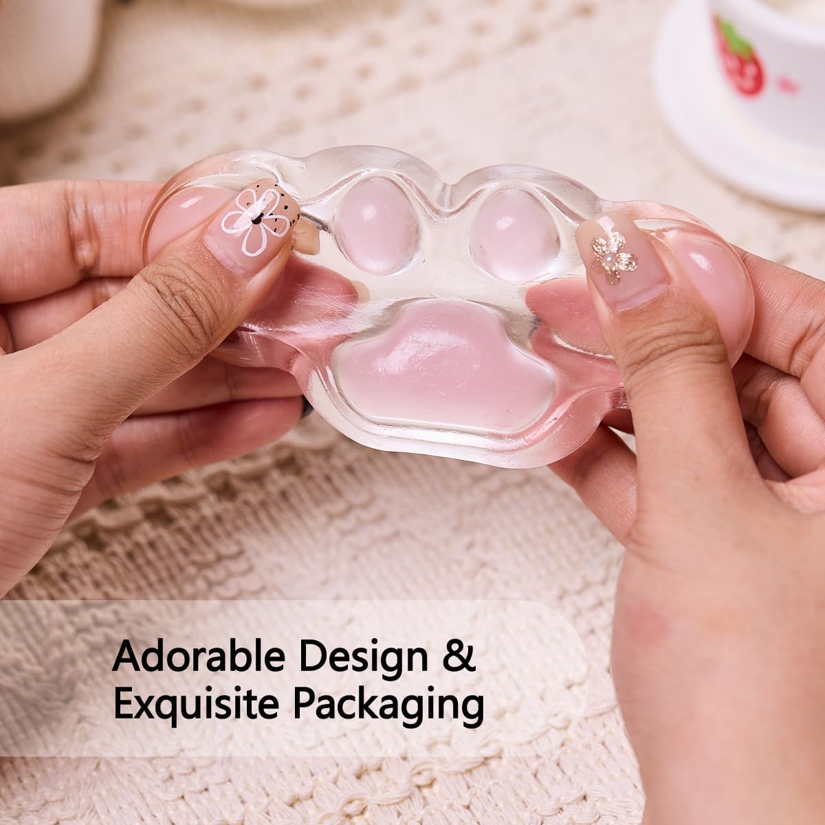 Transparent Paw Squishy Squeeze Toy, Kawaii Stress Relief Fidget Sensory, Soft Silicone Squeeze Gifts for Kids Adults Party Favors (Pink)