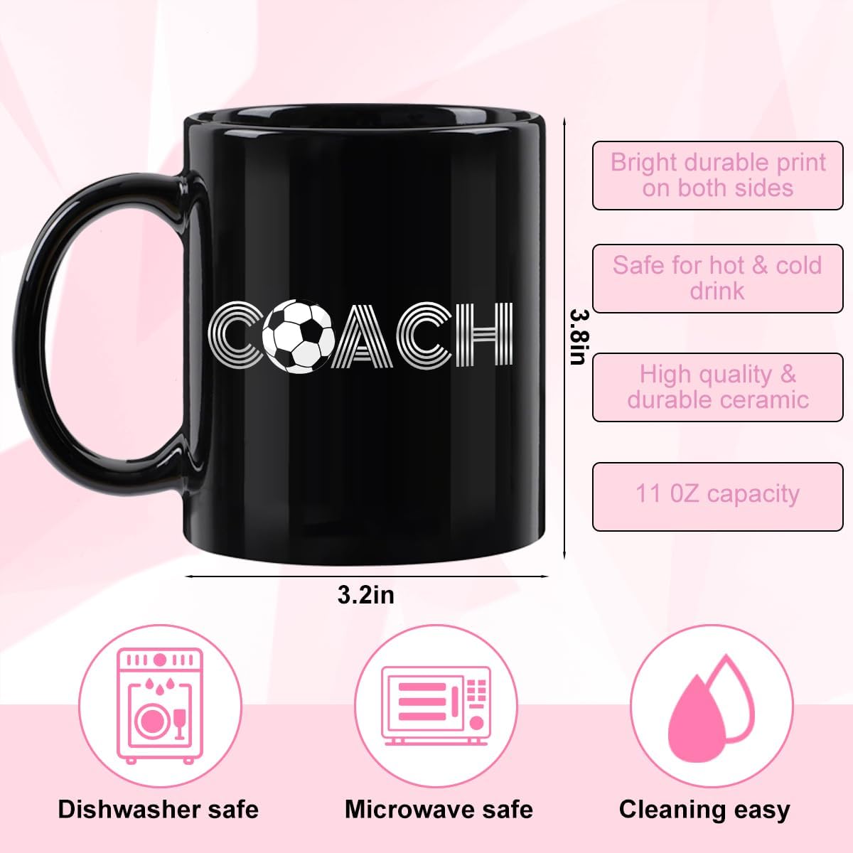 Coach Gifts Office Coffee Mug, Soccer Ball Ceramic Cup with Handle image 3
