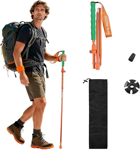 Miniatura 11 de FireHiking Bastones de senderismo ultraligeros 7075 de aluminio plegables de senderismo bastones portátiles compactos Verde,Verde - 2 piezas,Naranja