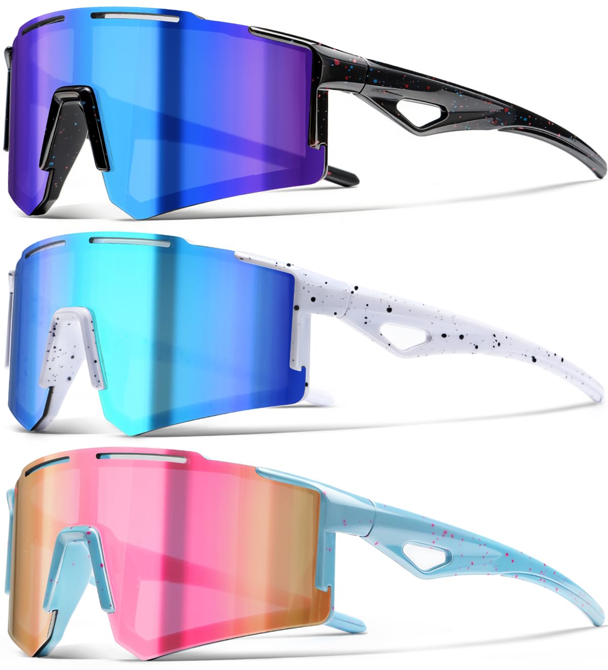 Kinder-Sonnenbrillen, Baseball-Sonnenbrillen für Jungen und Mädchen, Softball-, Radsport-Sonnenbrille, UV400-Schutz, 3 Stück