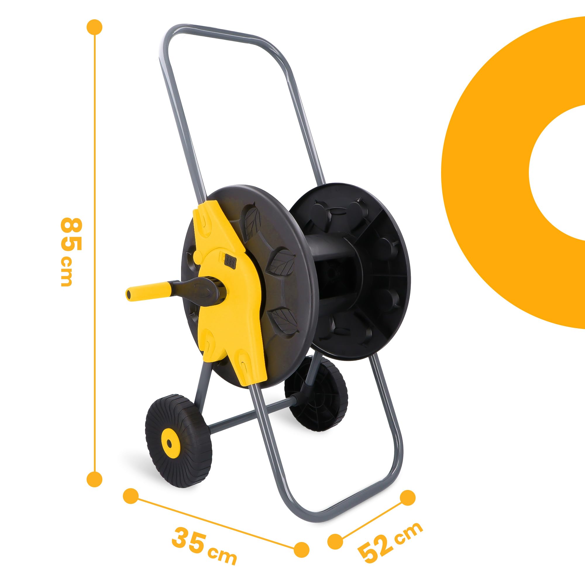 Carro para Manguera de Jardín de 65 m con Carrete Enrollable Soporte con Ruedas Asa Mango Portátil Trípode Enrollador Fuerte Antienredos Ligero y Duradero Ideal para Grandes Jardines