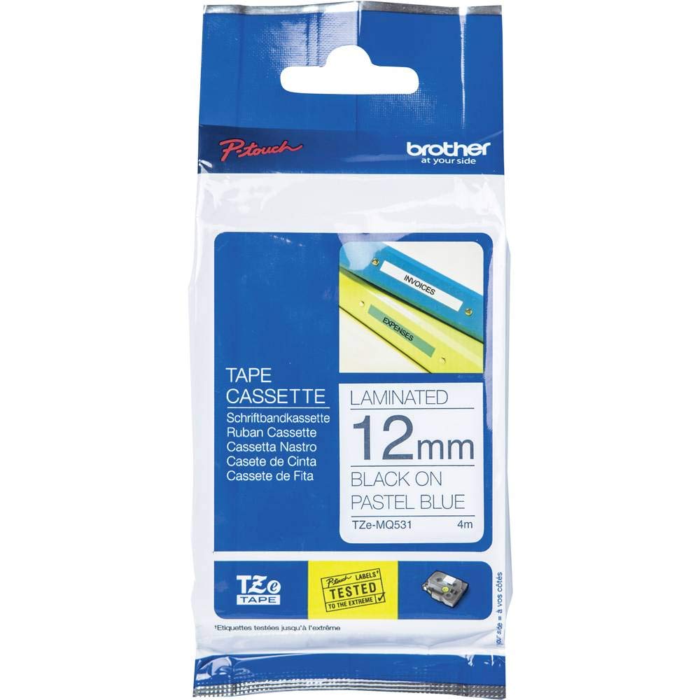 Brother TZEMQ531 Label Tape 12mm Black on Blue Durable Laminated 8m
