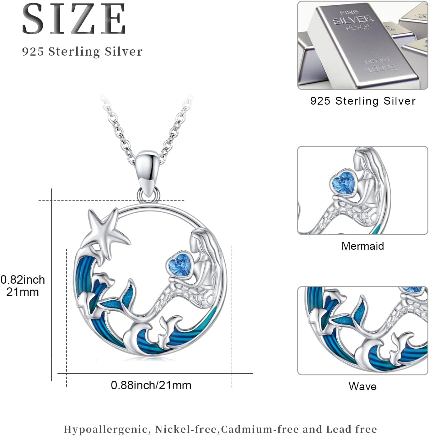 Ocean Necklace 925 Sterling Silver Wave Sea Animal Beach Themed Jewelry Gifts for Women Girls