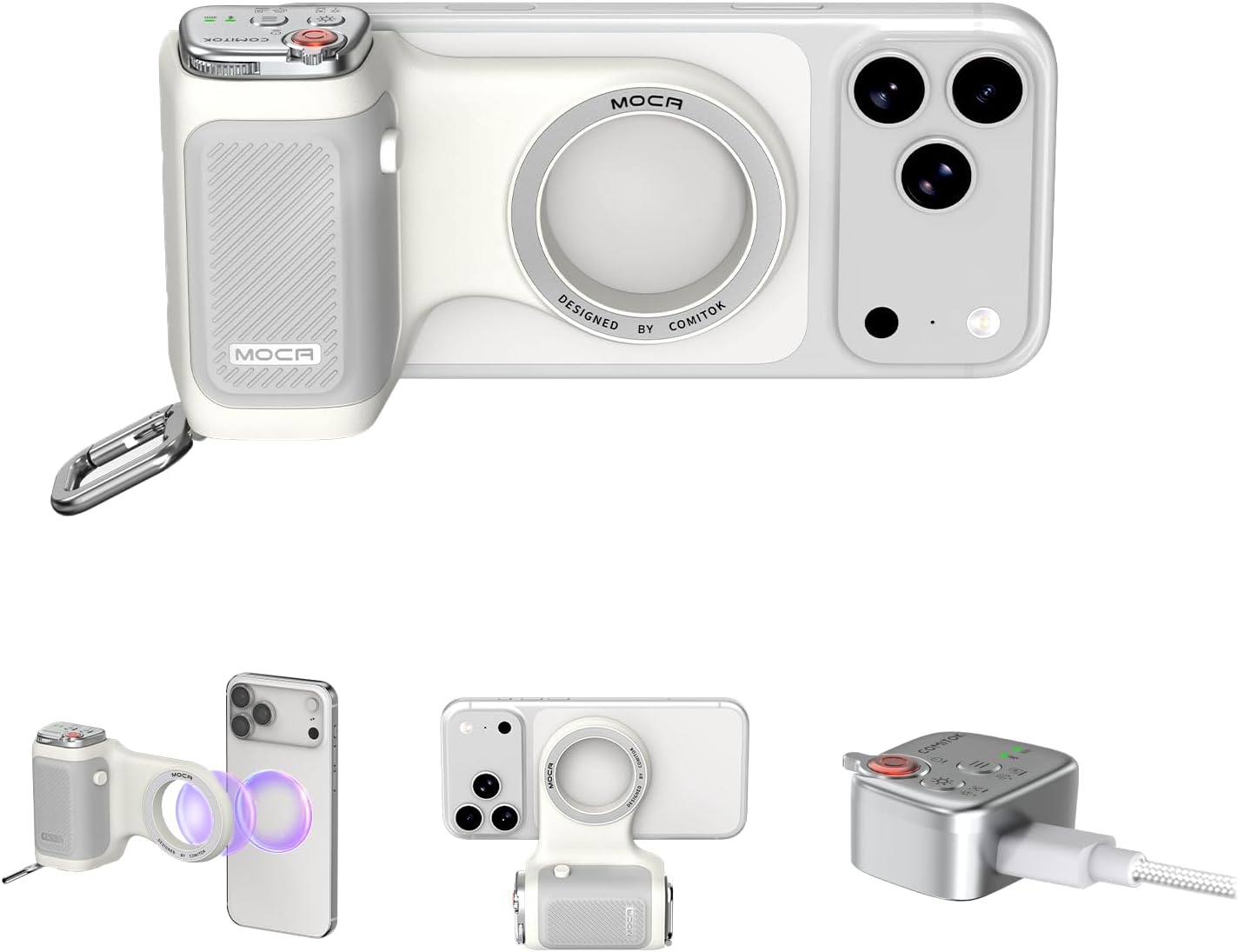 COMTOK MOCA Fun Shot Magnetic Phone Grips Only for iPhone 17 All Models iOS26, iOS18 - No Need App Camera Grip Handle Holder Ergonomic Handle with Built-in Wireless Shutter & Anti-Slip Design