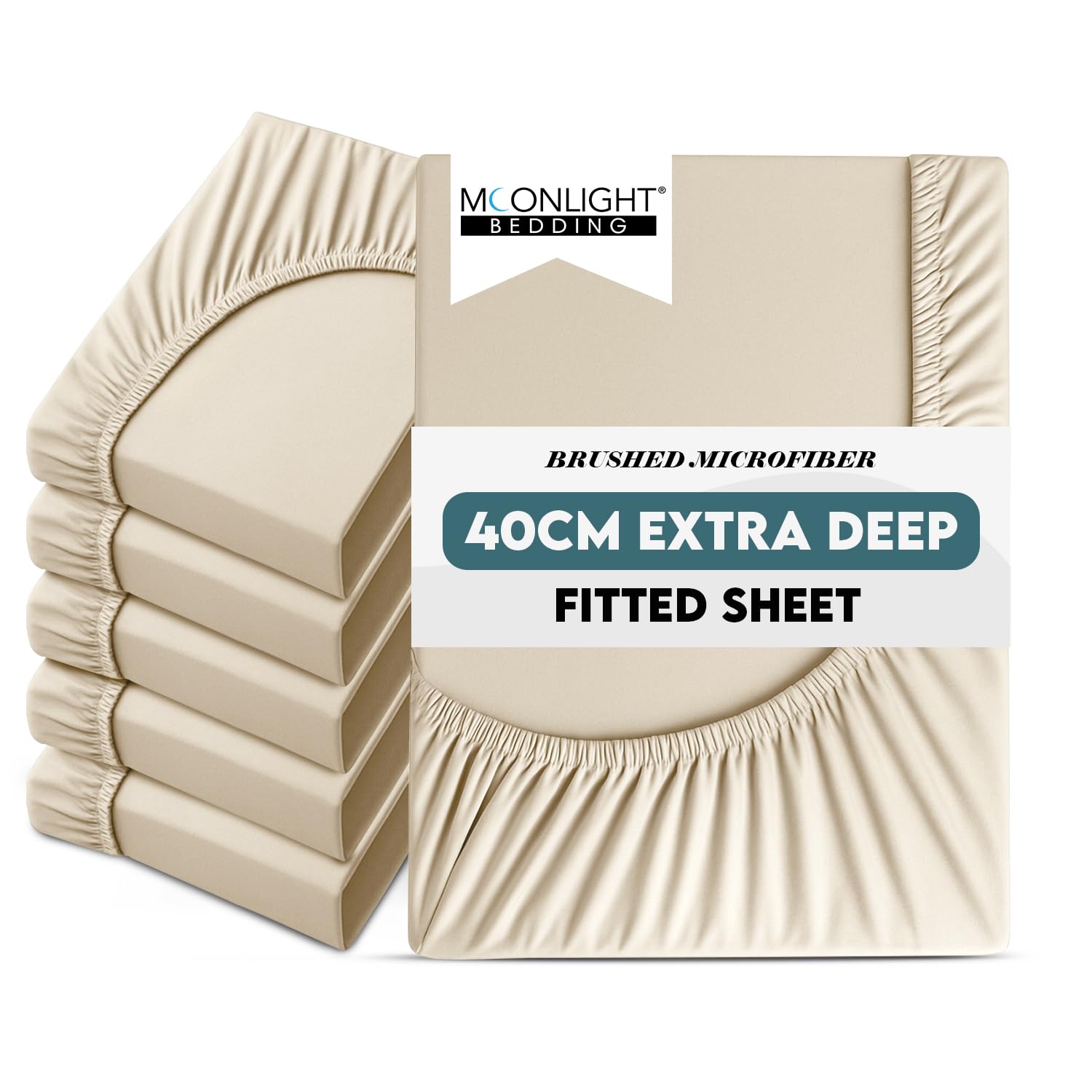Moonlight Bedding Single Bed Sheets Fitted 6 Pack 40CM Cream Fitted Sheet with Elastic Corners 16 Inch Extra Deep Pocket Brushed Microfiber Easy Care Breathable Shrinkage Fade-Resistant