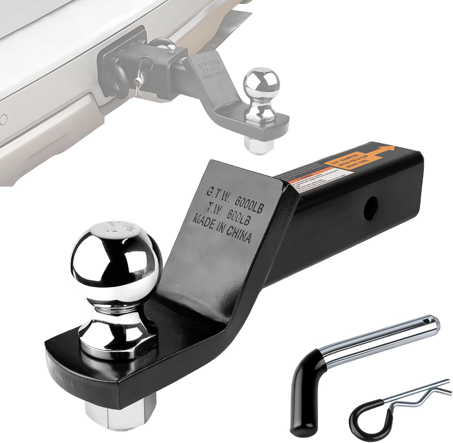 Donextトレーラーボールマウント、トレーラーヒッチ、2インチボールとヒッチピン、2インチのレシーバーにフィット、グロスブラックパ