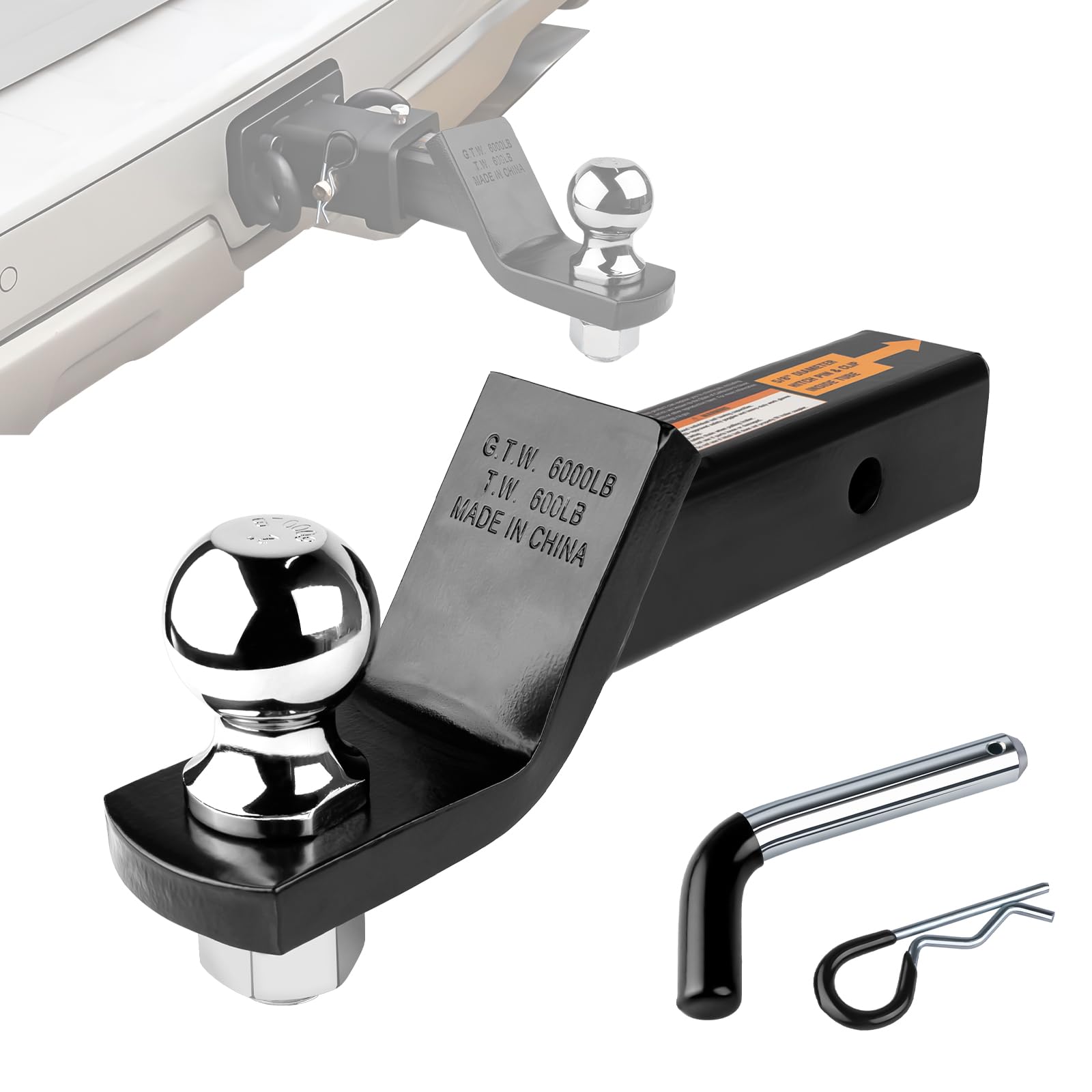 Donext Trailer Hitch Mount with 2-Inch Ball & Pin, Fits 2-in Receiver, Gloss Black Powder Coat, Heavy Duty Tow Hitch for Trailer, 2" Ball Hitch