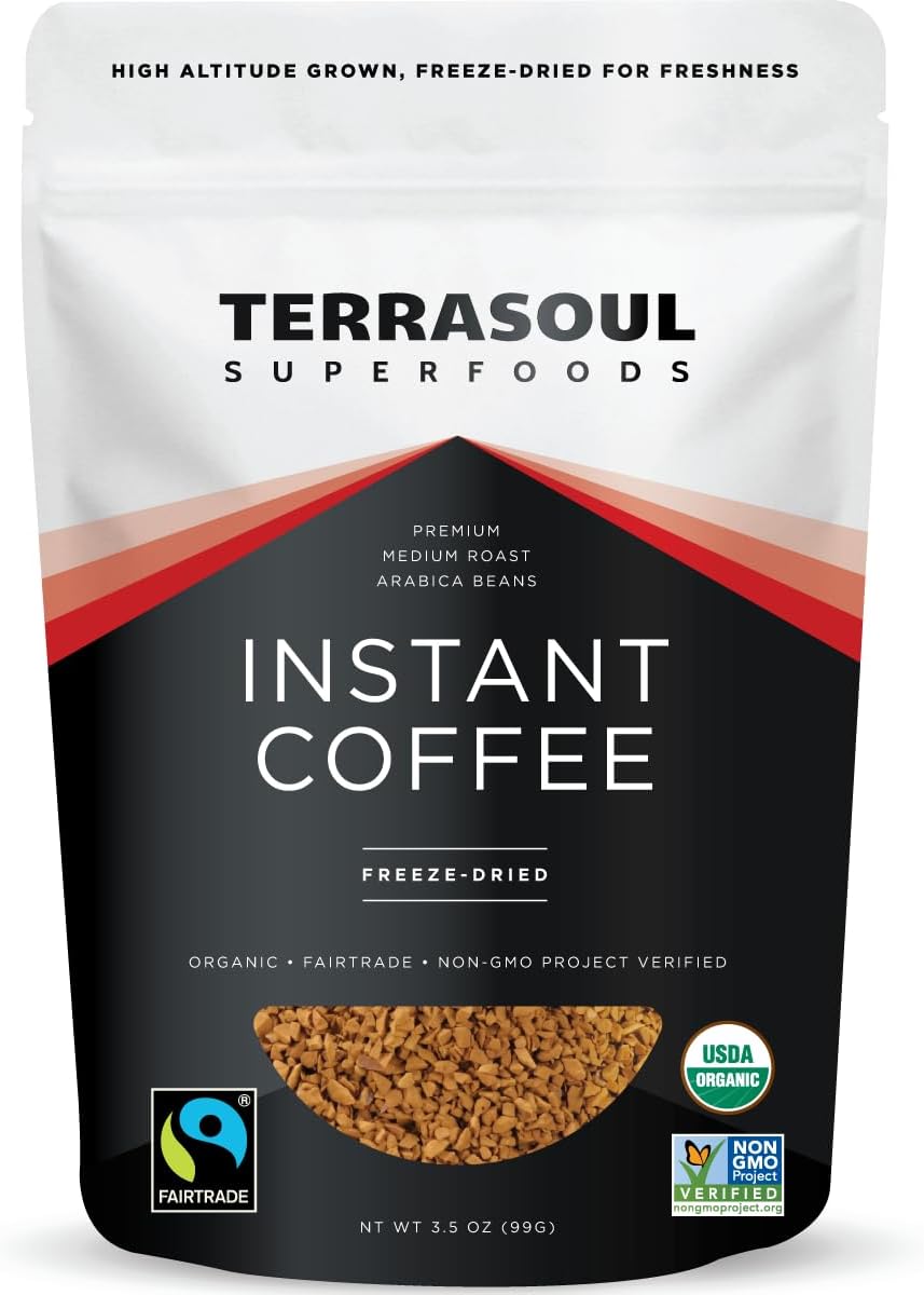 Terrasoul Superfoods Organic Freeze-Dried Instant Coffee, 3.5 oz - Fairtrade | Arabica Beans | Fresh Taste | Medium Roast