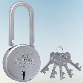 Foora Ultimate 65mm Long Shackle Padlock Secure Your Home, Door, Gate, Shutter Premium Double Locking 8 Lever 5 Silver Keys Included Made in India