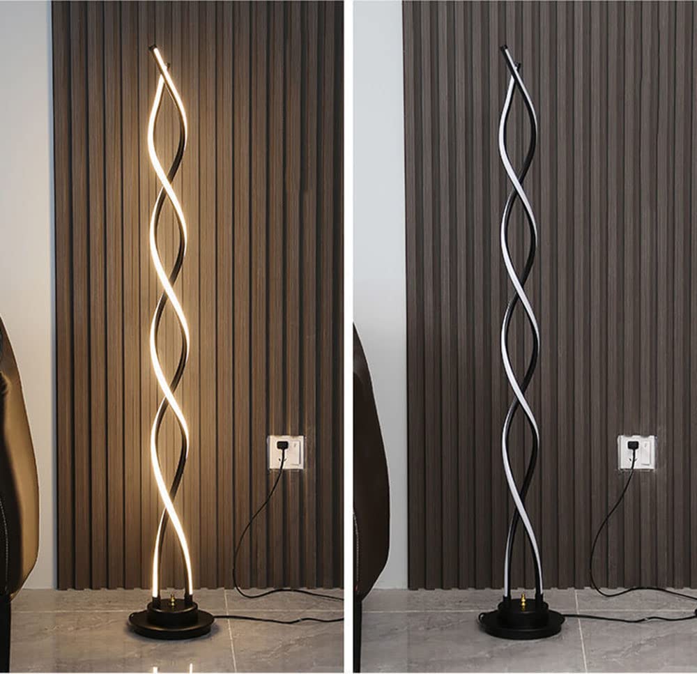 Wohnzimmer Stehleuchte mit Pedalschalter LED Spirale Stehlampe Dimmbar mit Fernbedienung, 3 Farbtemperaturen, 50W, 143cm, Moderne Standleuchte für Schlafzimmer, Büro, Arbeitszimmer (Schwarz)