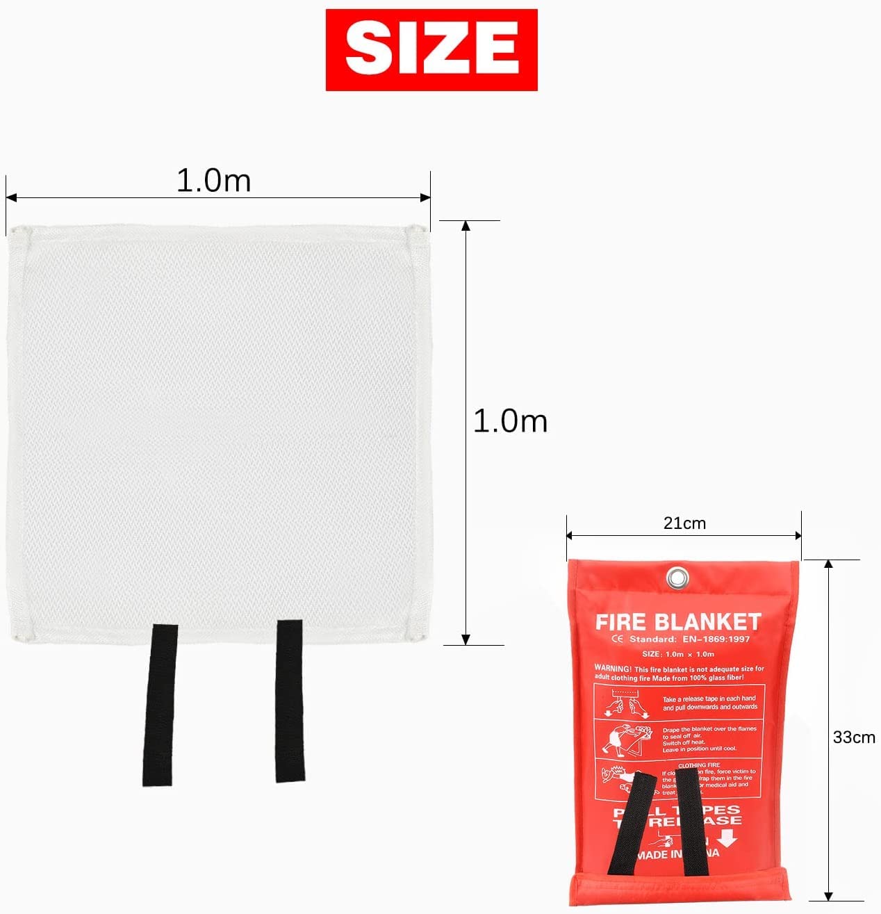 Couverture Anti Feu - 1 x 1 m - Couverture Anti Feu Fire Blanket pour Feu de Graisse dans la Cuisine