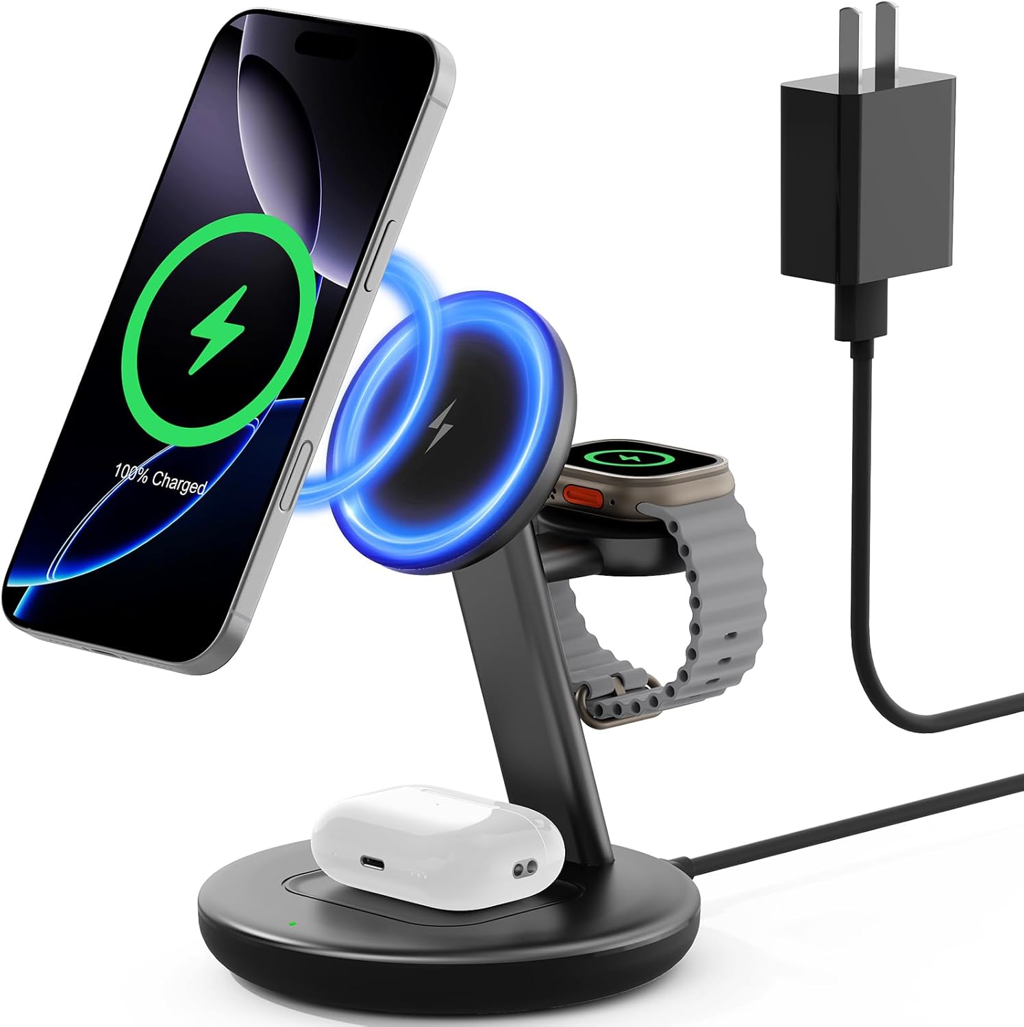 for Apple Watch 5W Fast Charger,3 in 1 Wireless Charging Station,for Apple Magsafe Charger Stand,Fast Magnetic Wireless Charger Station for iPhone 17 16 15 14 13 12 Series,Airpods,Apple Watch