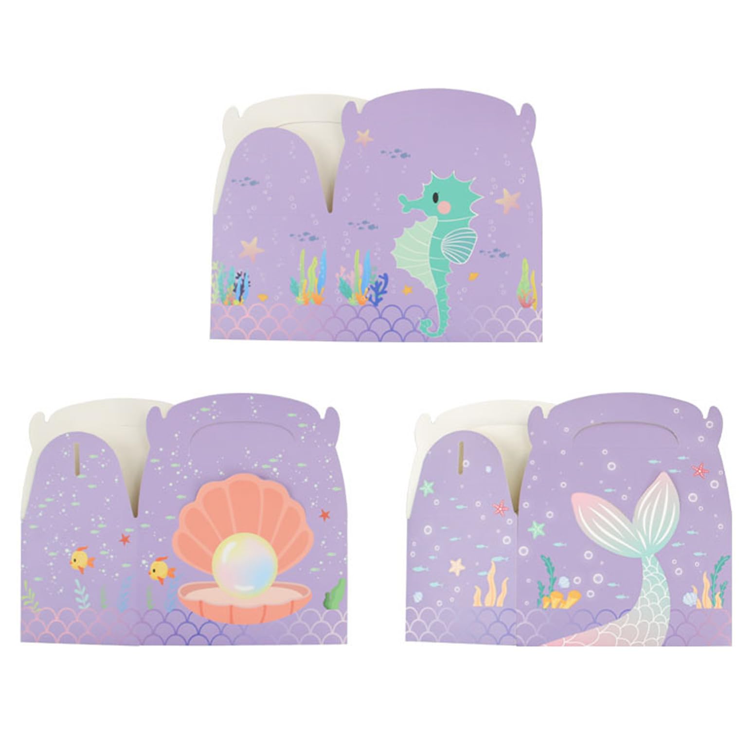 LAEYIAP 12Pcs Mermaid Party Favor Goodie Gift Boxes,Mermaid Party Goodie Bags,Handmade DIY Candy Box with Handle for Under the Sea Theme Birthday Party Decoration Supplies